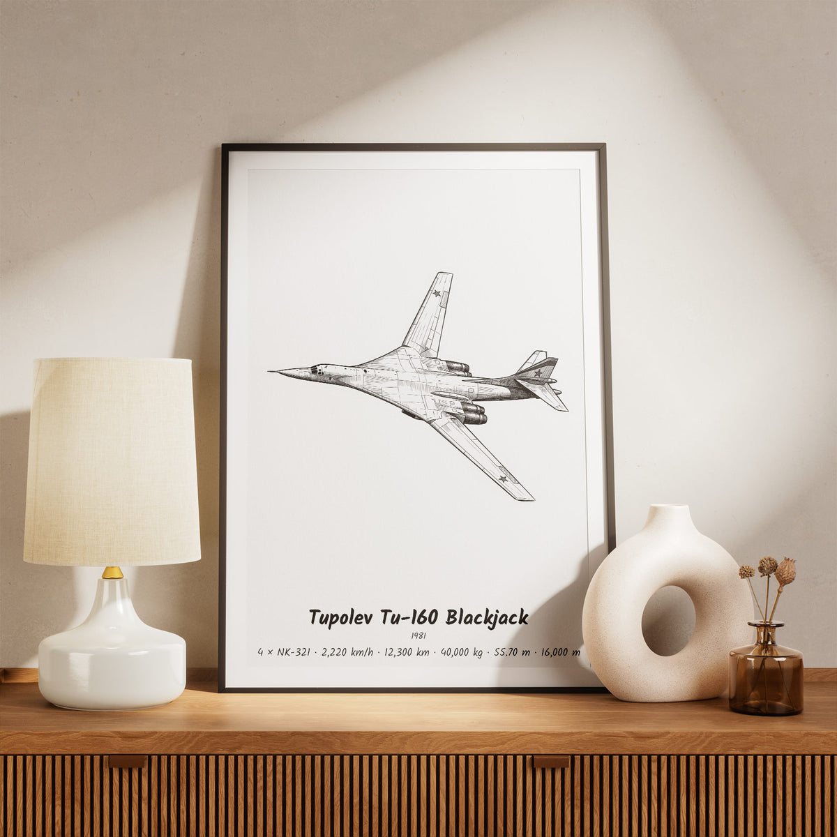 Framed Tupolev Tu-160 Blackjack Print on a Shelf