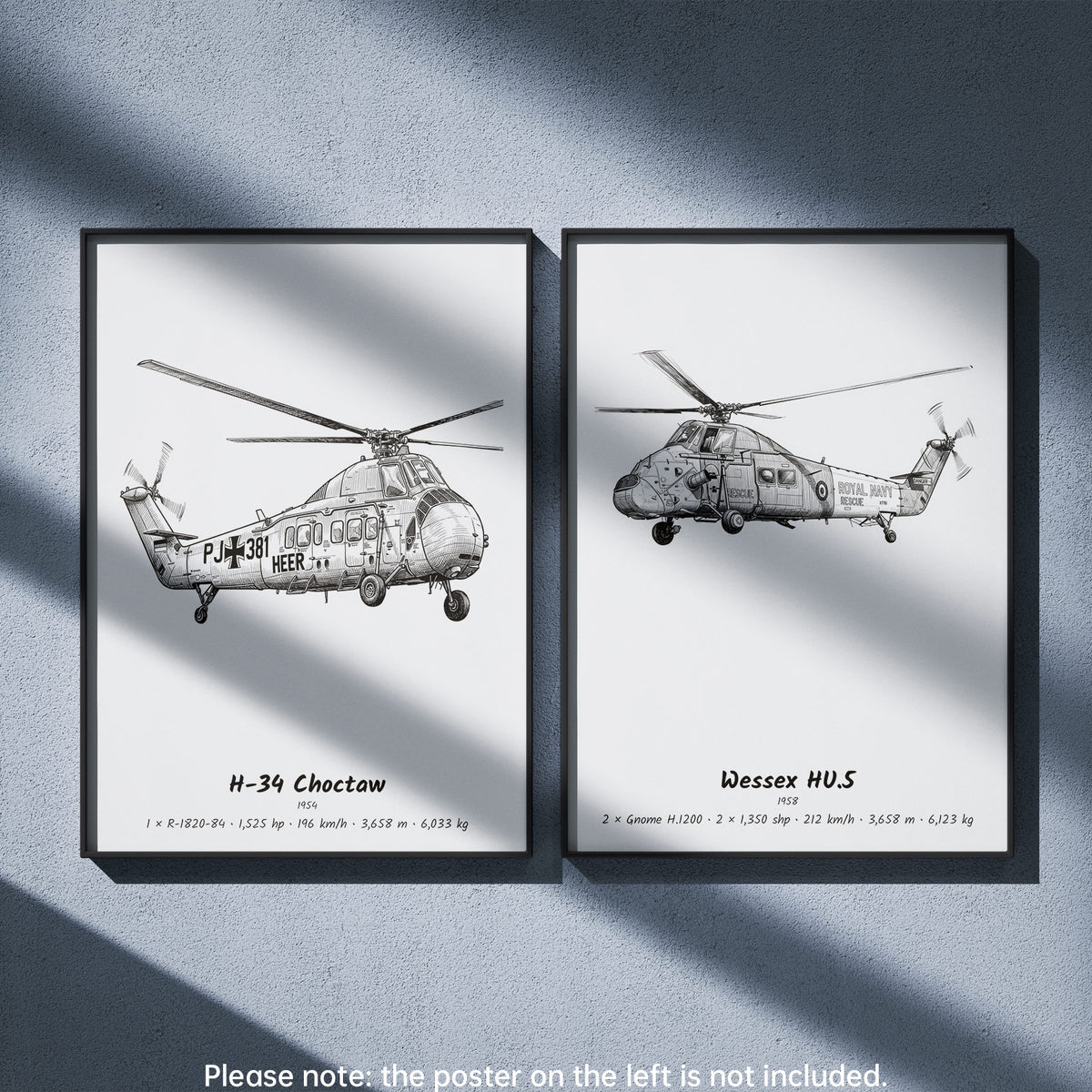 Westland Wessex HU.5 Wall Art Paired with Sikorsky H-34 Choctaw