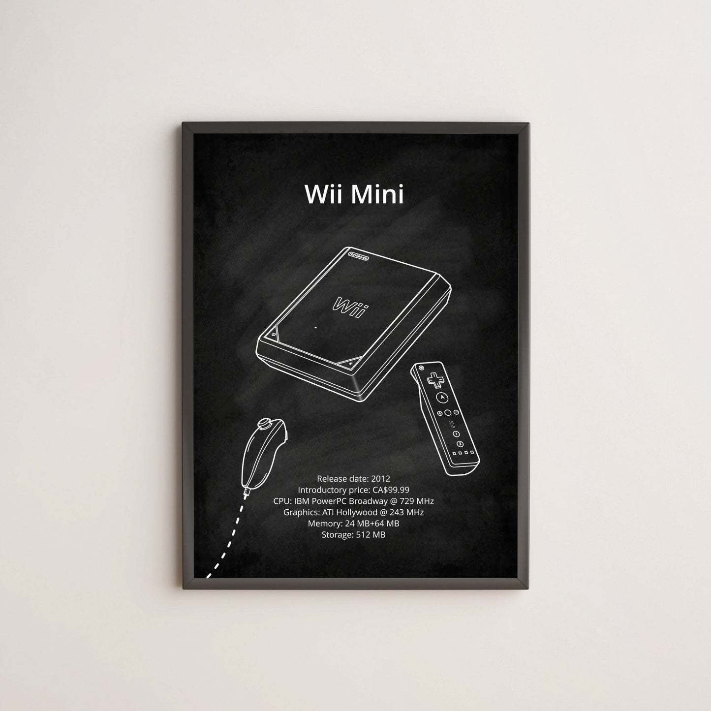 Nintendo Wii Mini video game retro blueprint poster wall art
