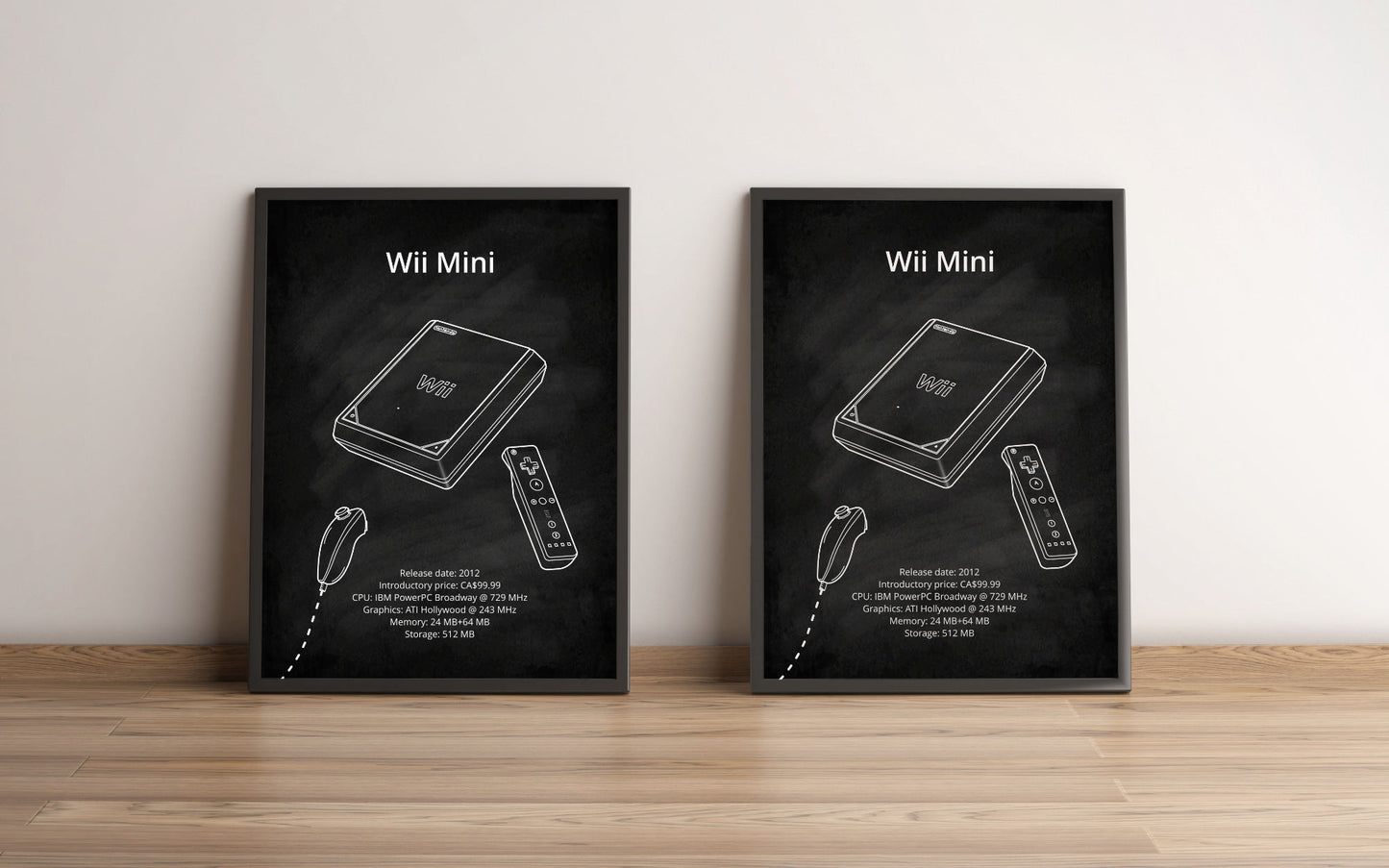 Nintendo Wii Mini video game retro blueprint poster wall art