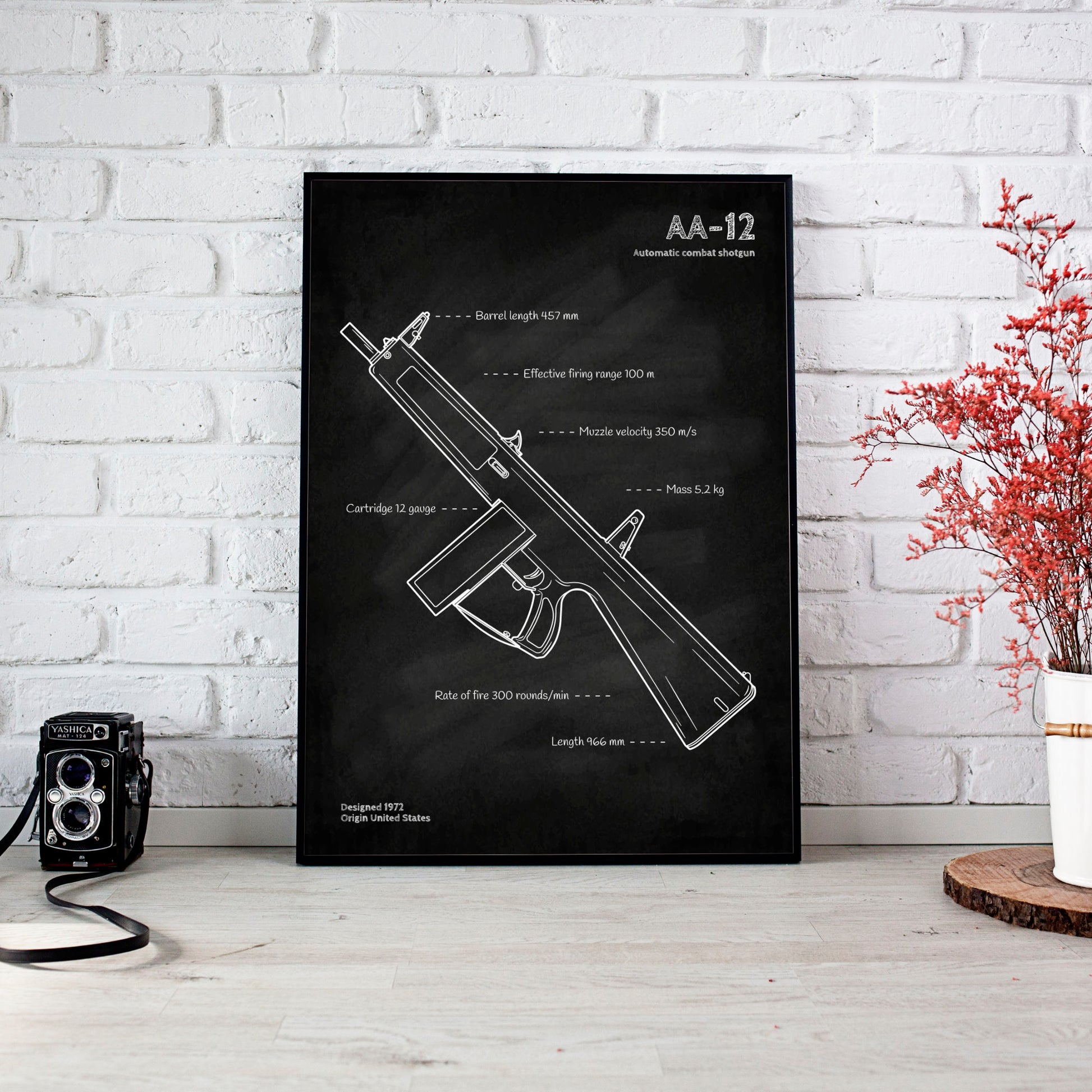 Atchisson AA-12 blueprint poster wall art