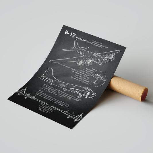 B-17 Flying Fortress blueprint poster ready to ship – aviation blueprint print