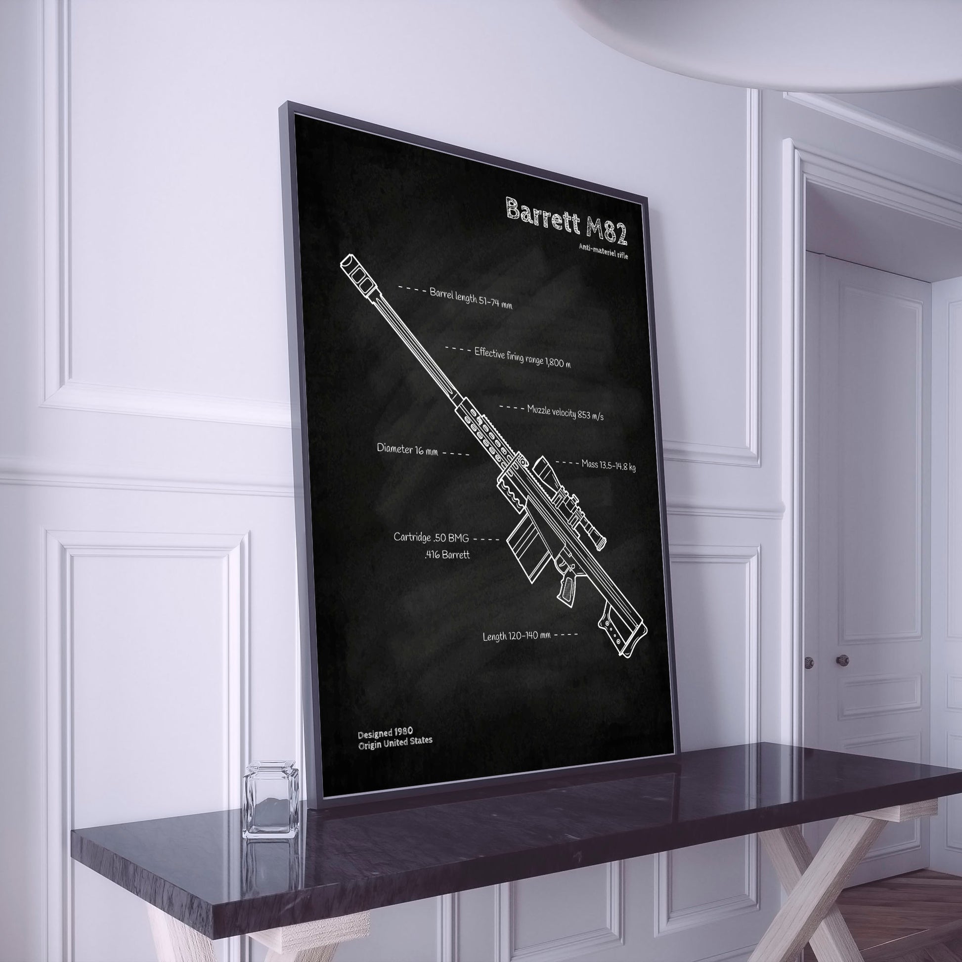 Barrett M82 sniper rifle blueprint poster wall decor