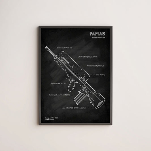 FAMAS rifle blueprint poster wall art