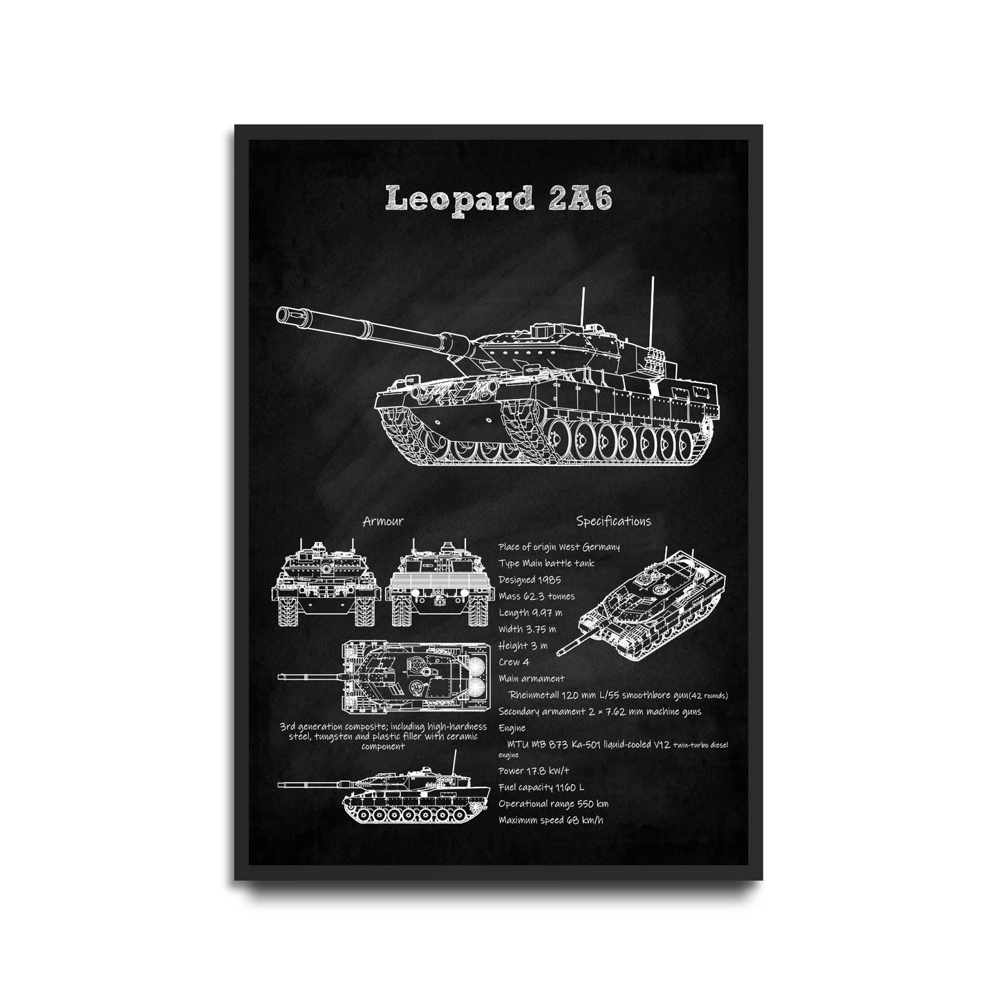 Leopard 2a6 tank poster wall decor