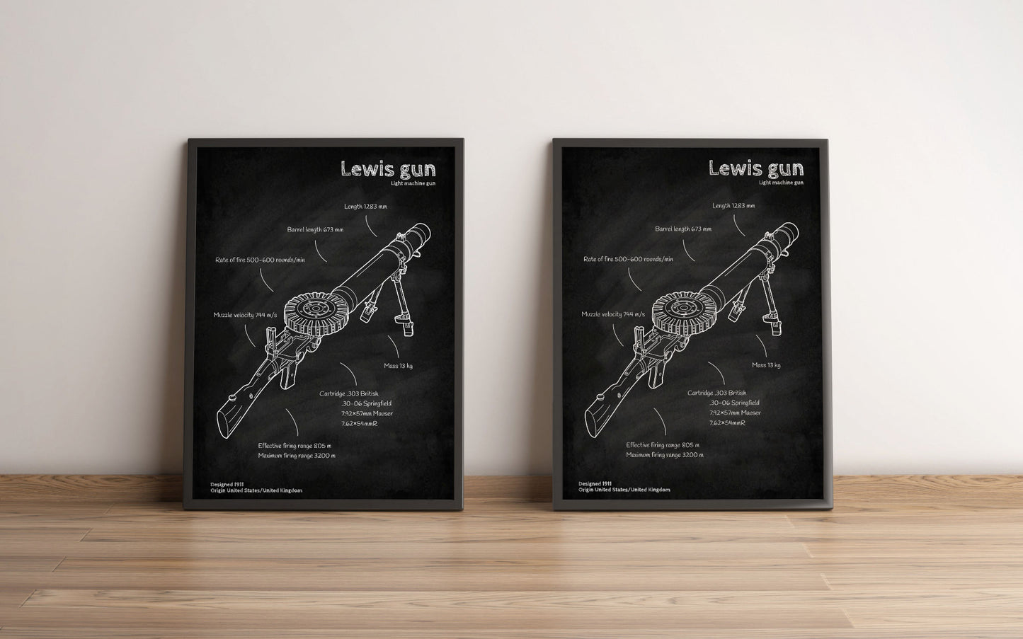 Lewis Mk 1 Machine Gun blueprint poster wall decor