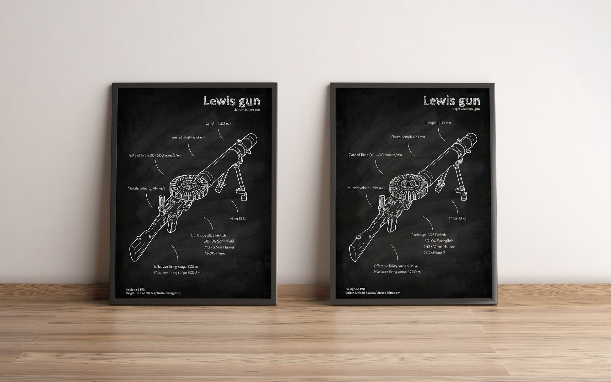 Lewis Mk 1 Machine Gun blueprint poster wall decor