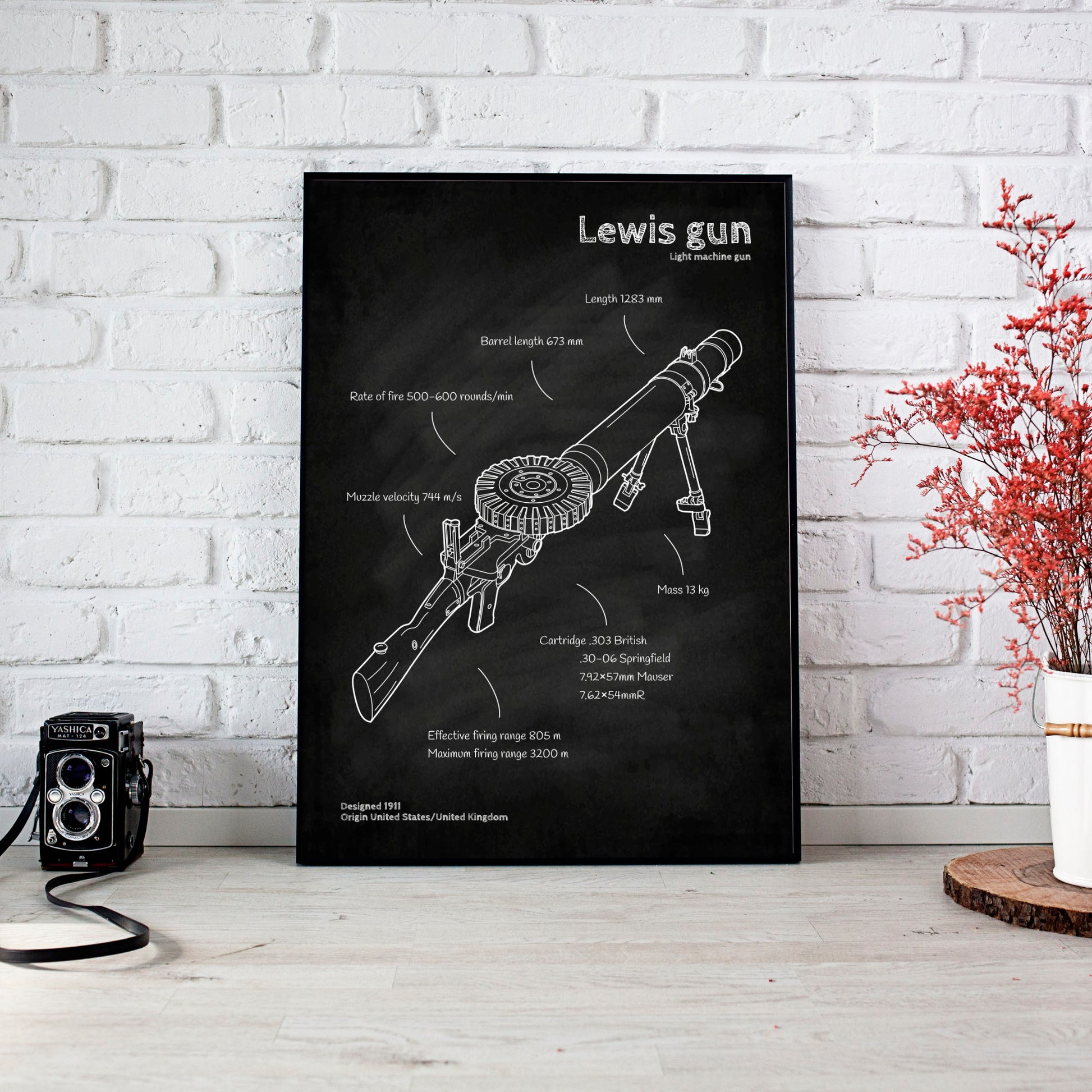 Lewis Mk 1 Machine Gun blueprint poster wall decor