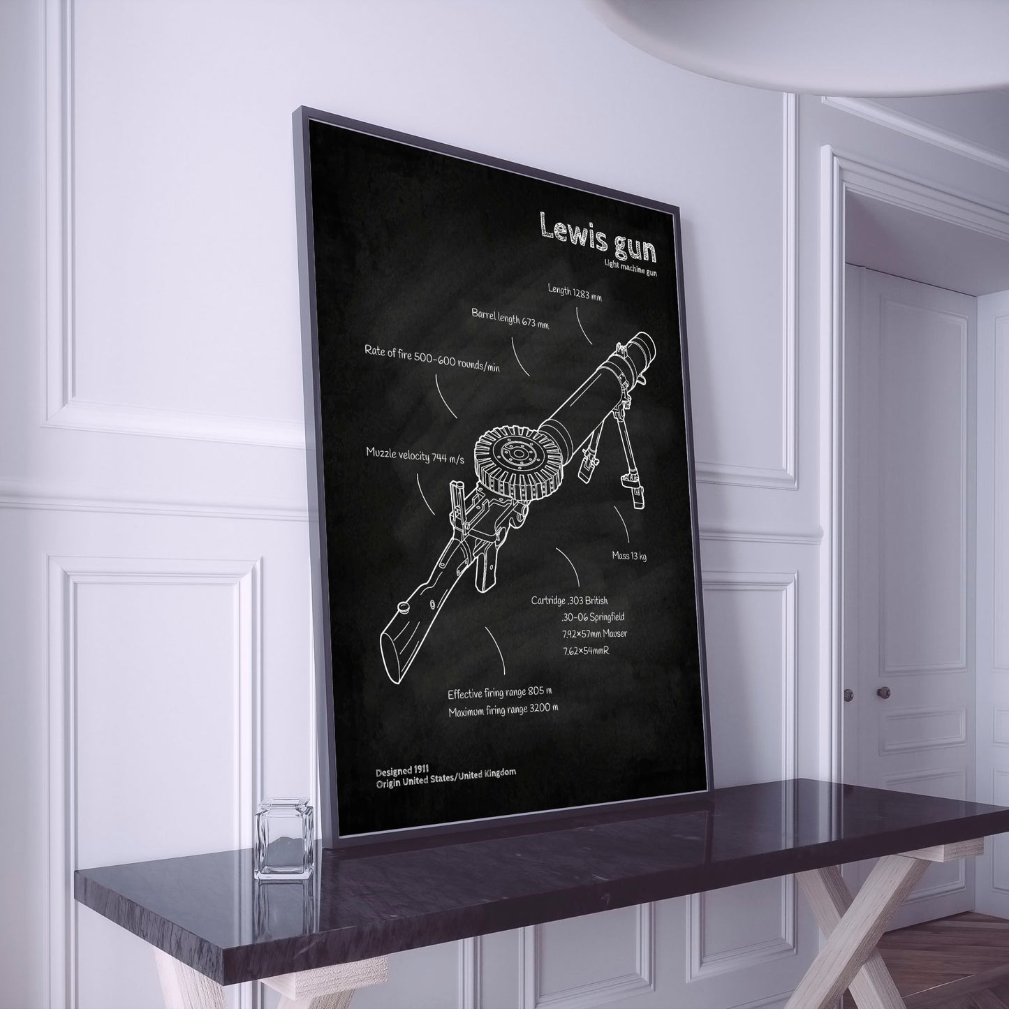 Lewis Mk 1 Machine Gun blueprint poster wall decor