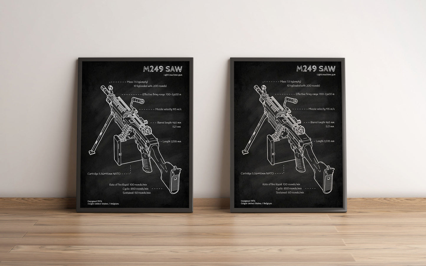 M249 light machine gun blueprint poster wall art