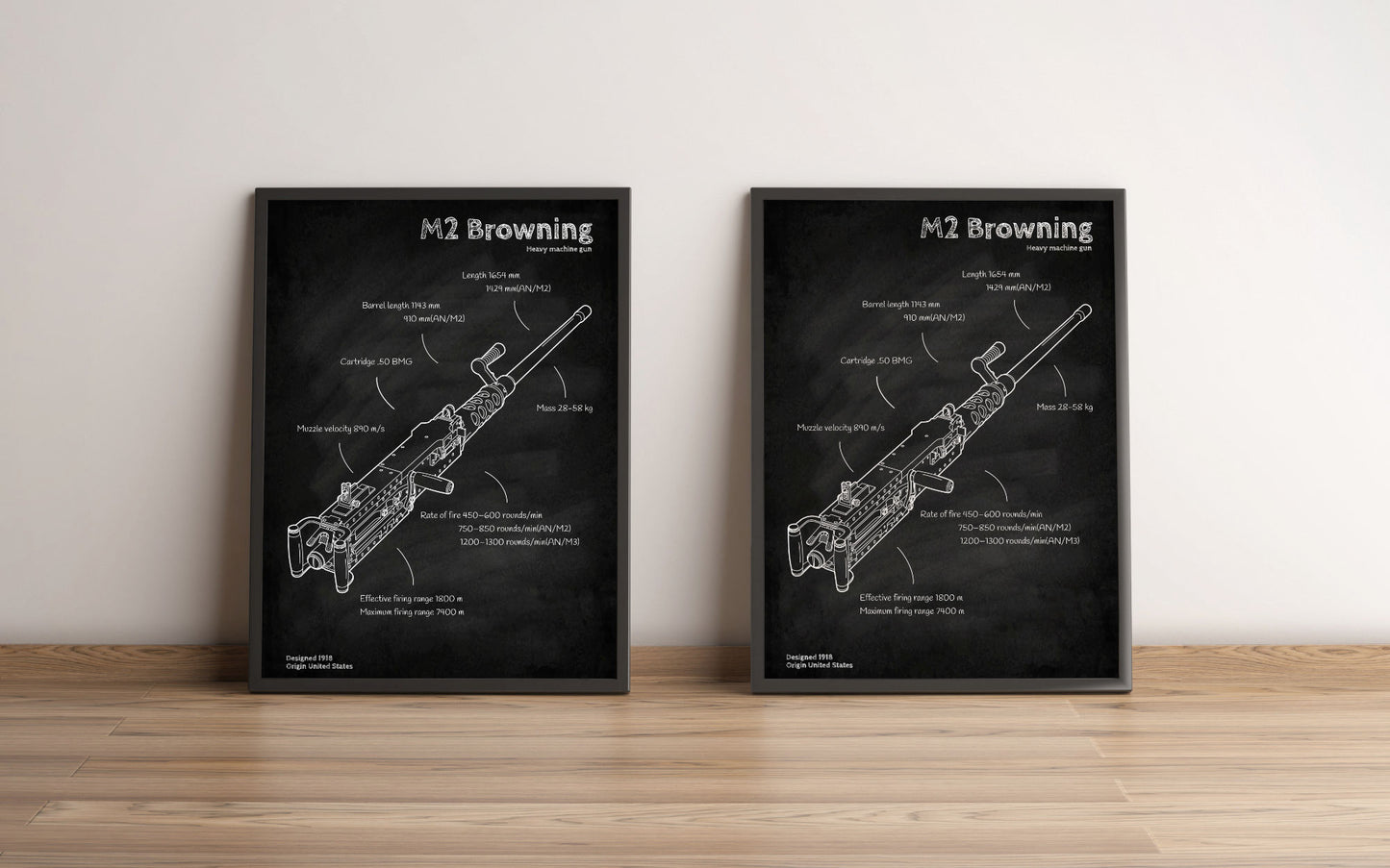 M2 Browning blueprint poster wall decor