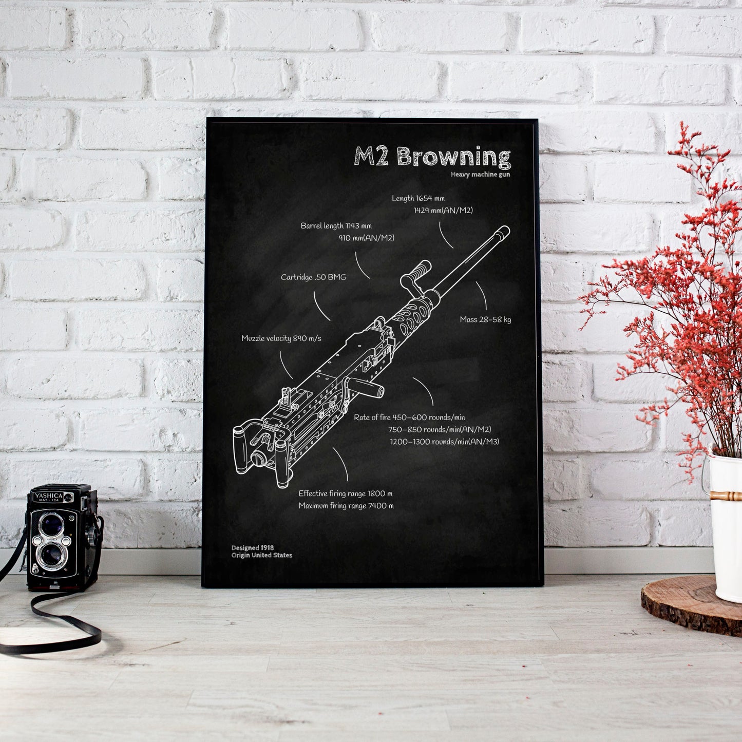 M2 Browning blueprint poster wall decor