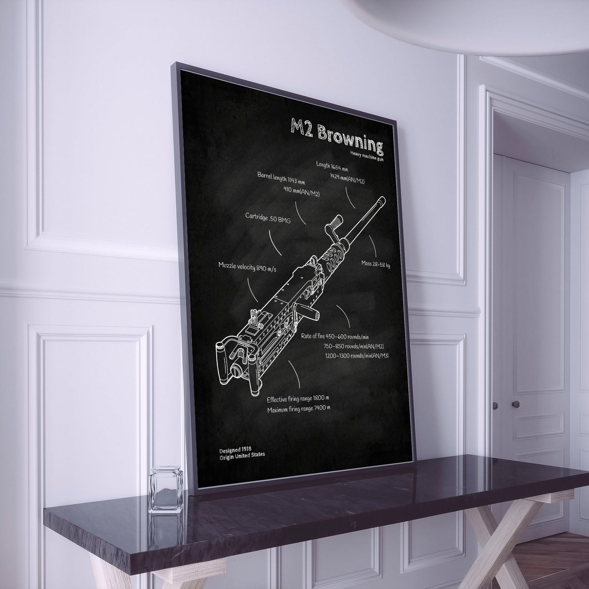 M2 Browning blueprint poster wall decor