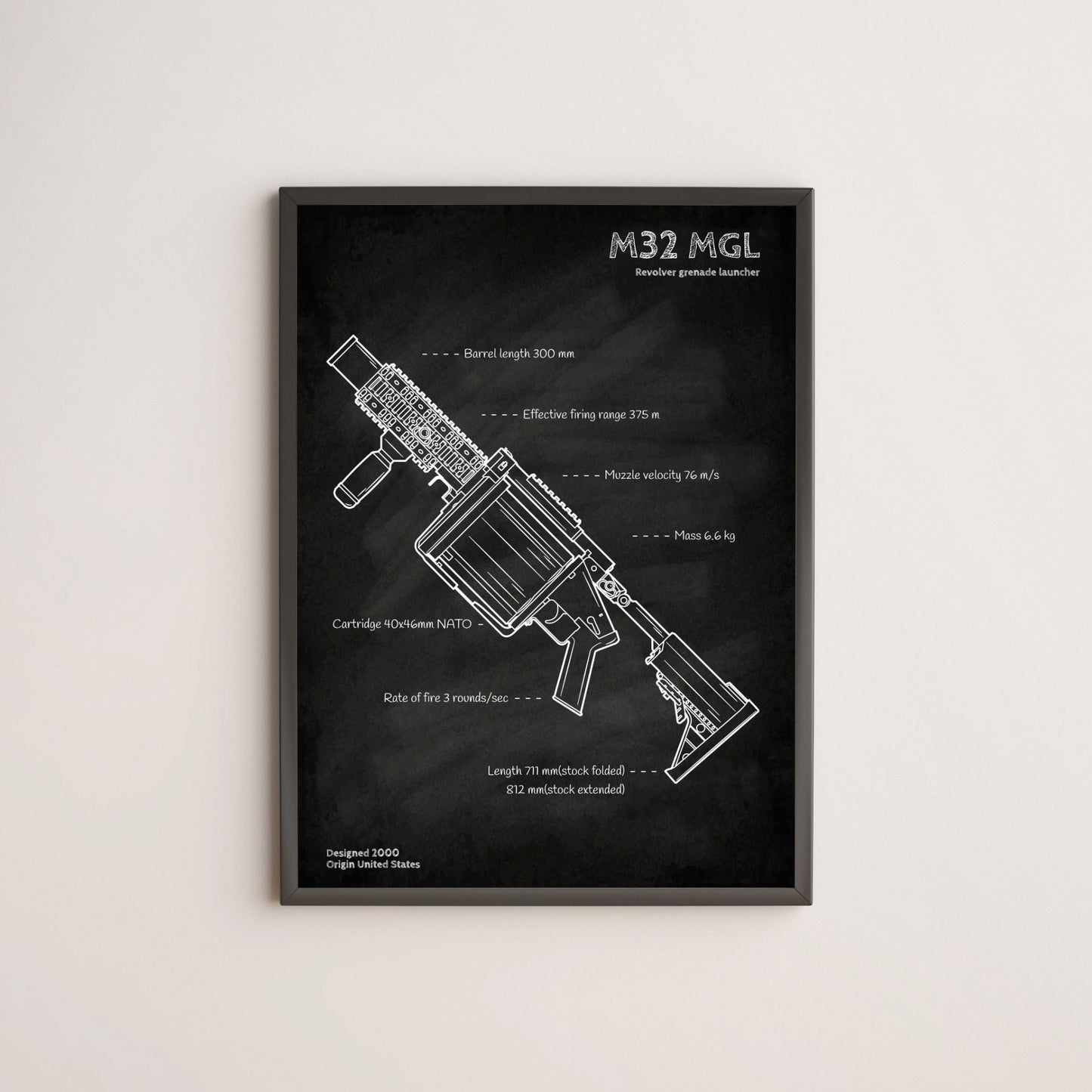 M32 MGL blueprint poster wall art