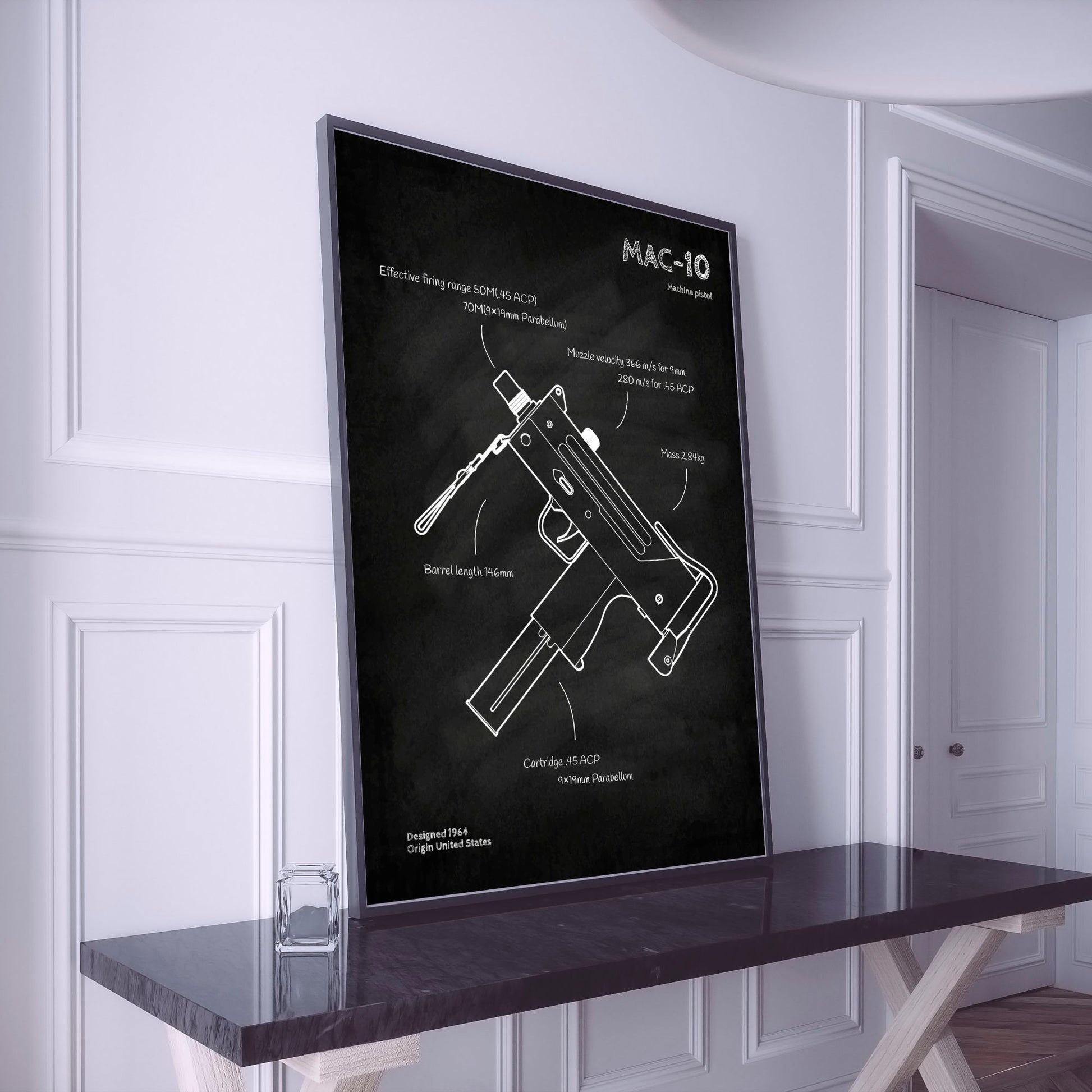 MAC-10 machine pistol blueprint poster wall decor