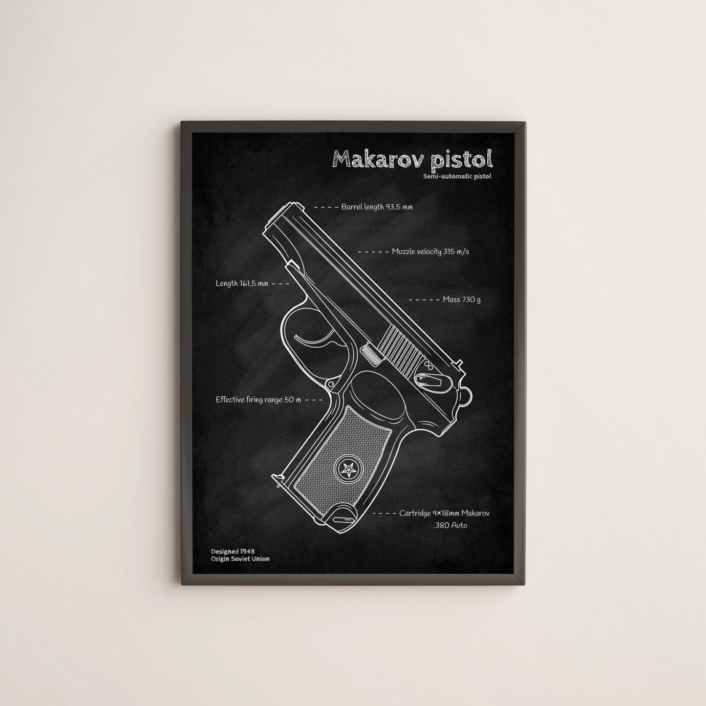 Makarov pistol blueprint poster wall art