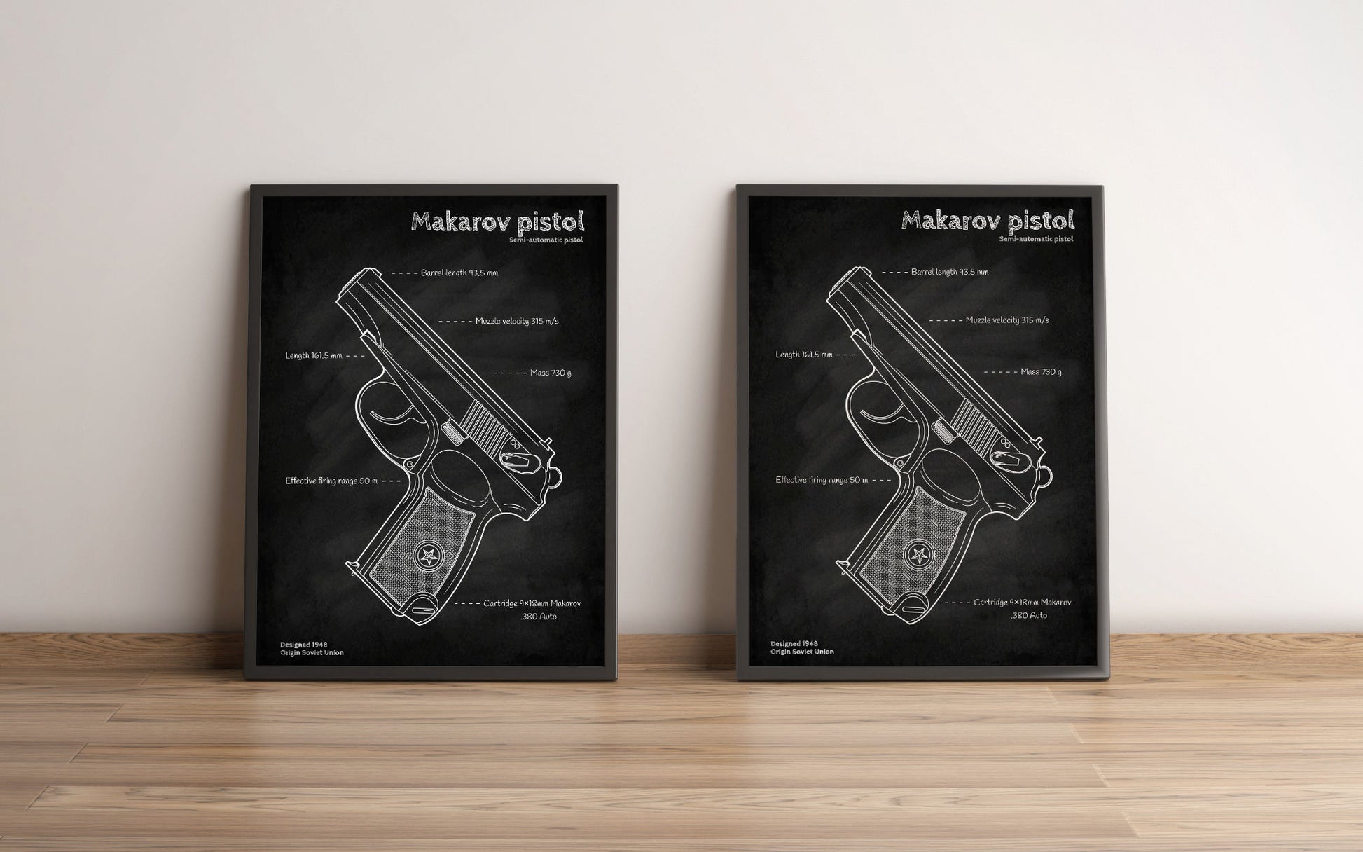 Makarov pistol blueprint poster wall art