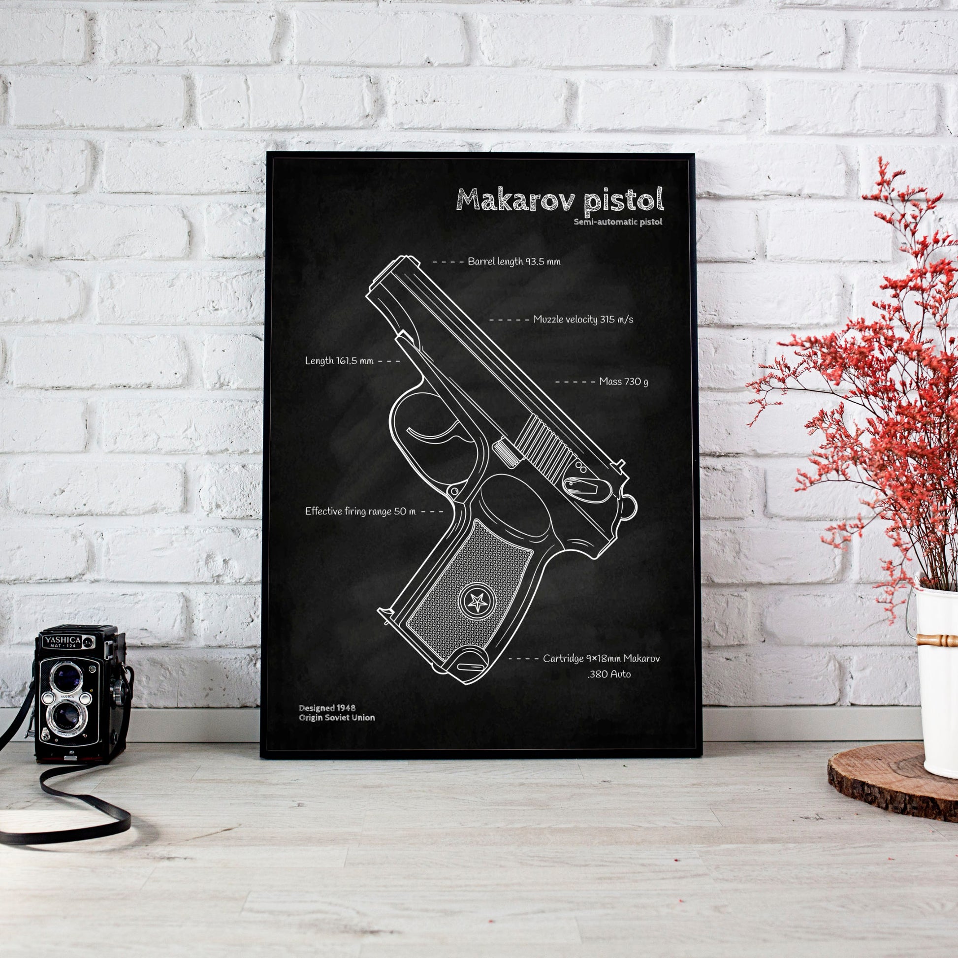 Makarov pistol blueprint poster wall art