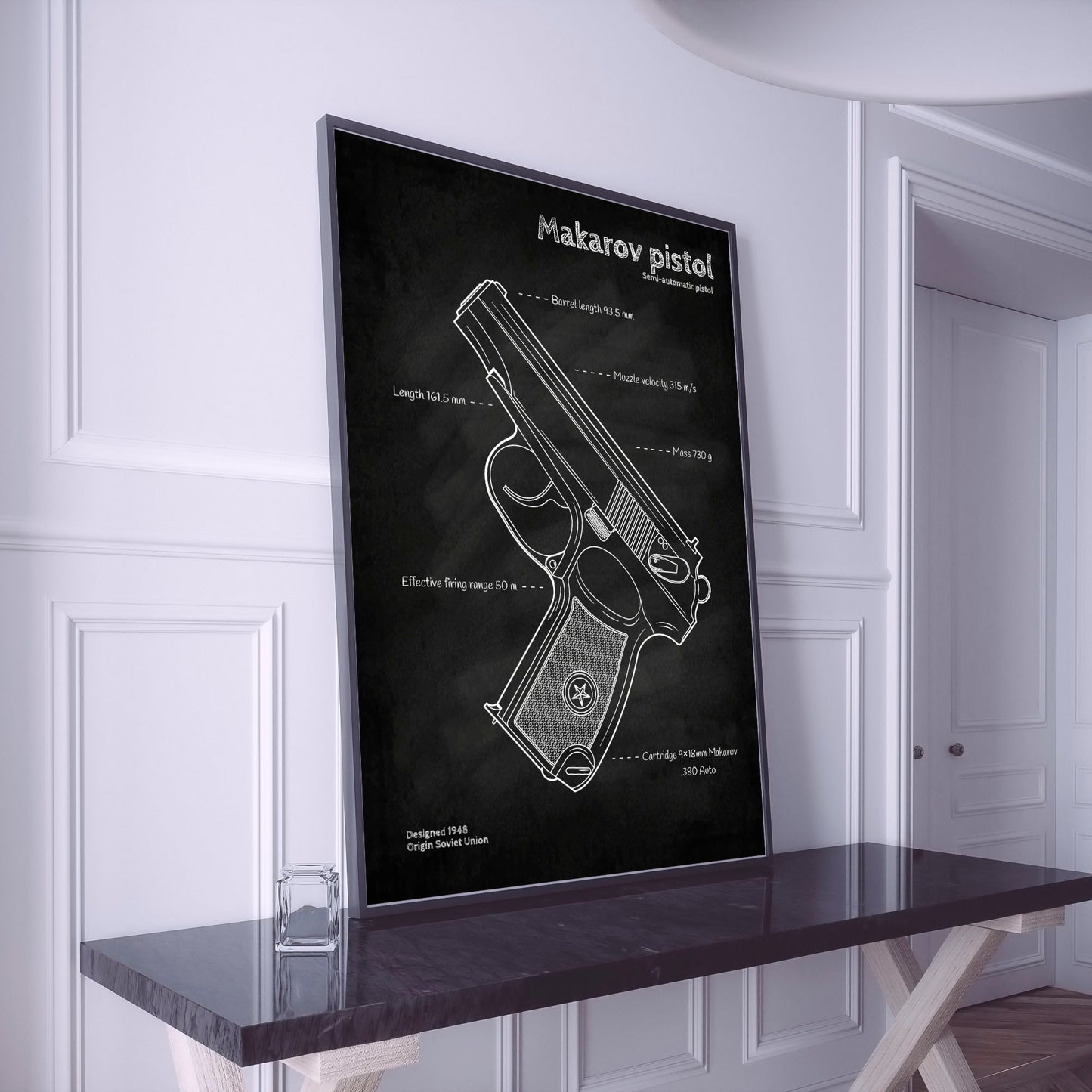 Makarov pistol blueprint poster wall art