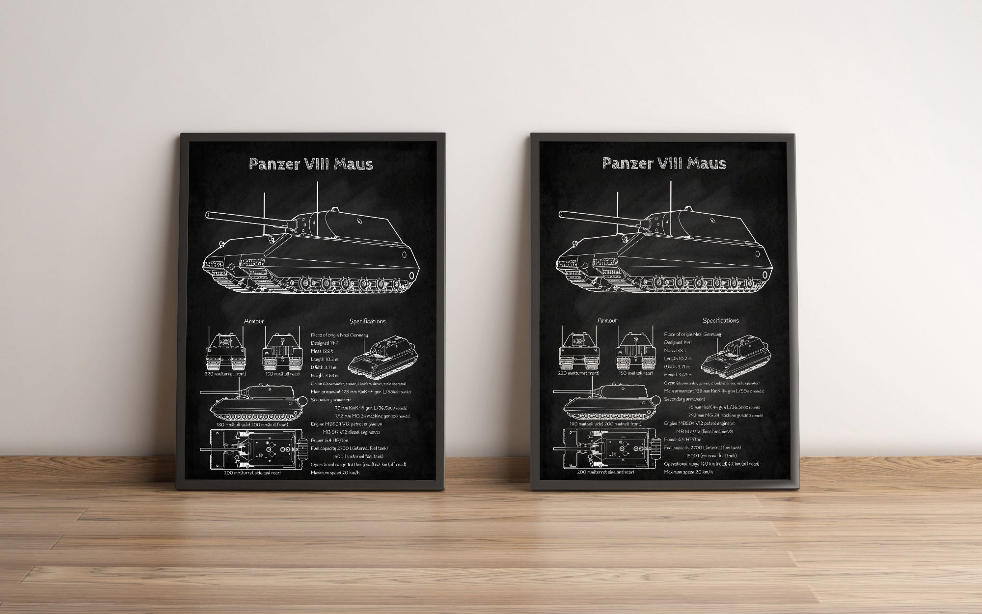 Panzer Poster Panzer VIII Maus Super-heavy tank blueprint poster wall decor ...