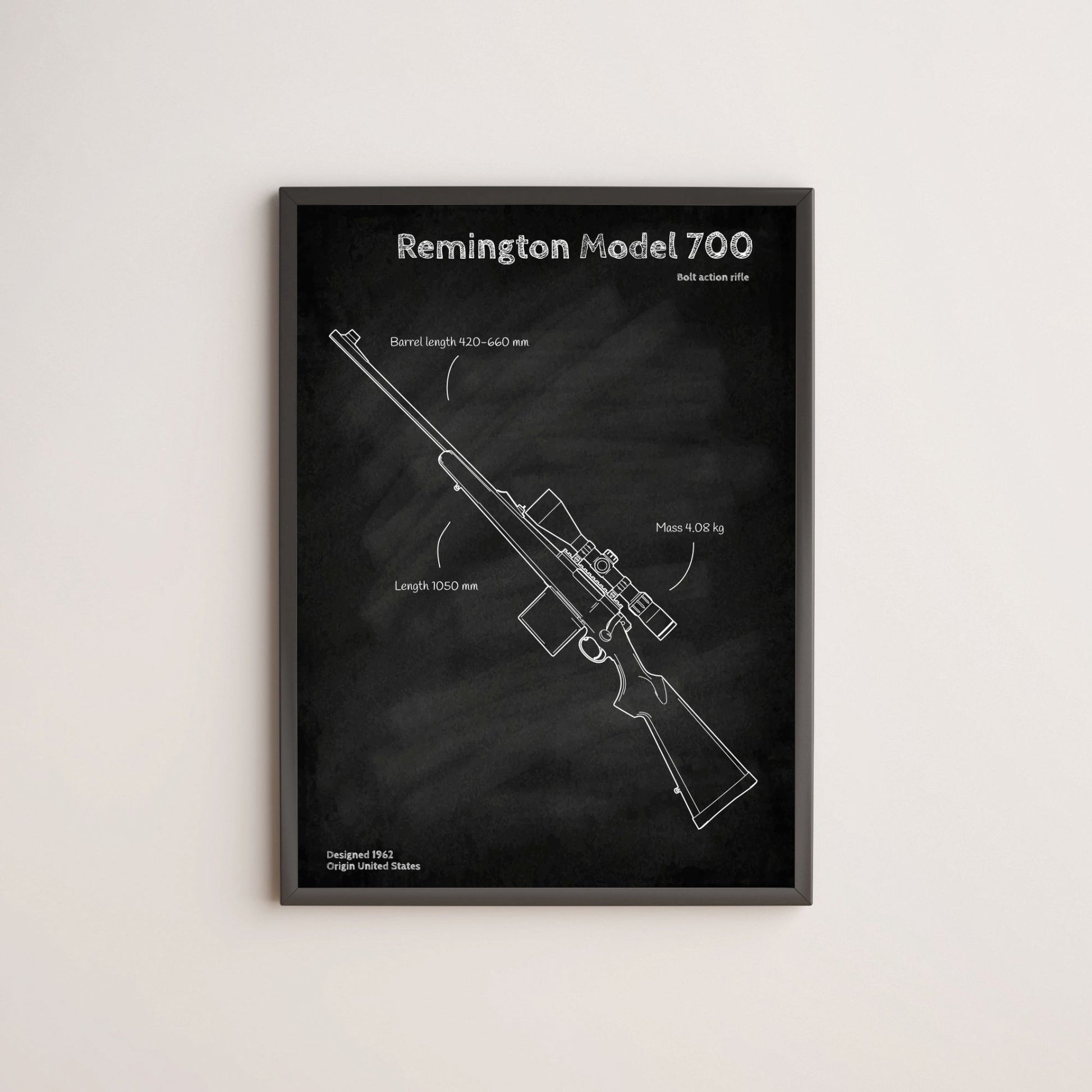 Remington Model 700 blueprint poster wall art