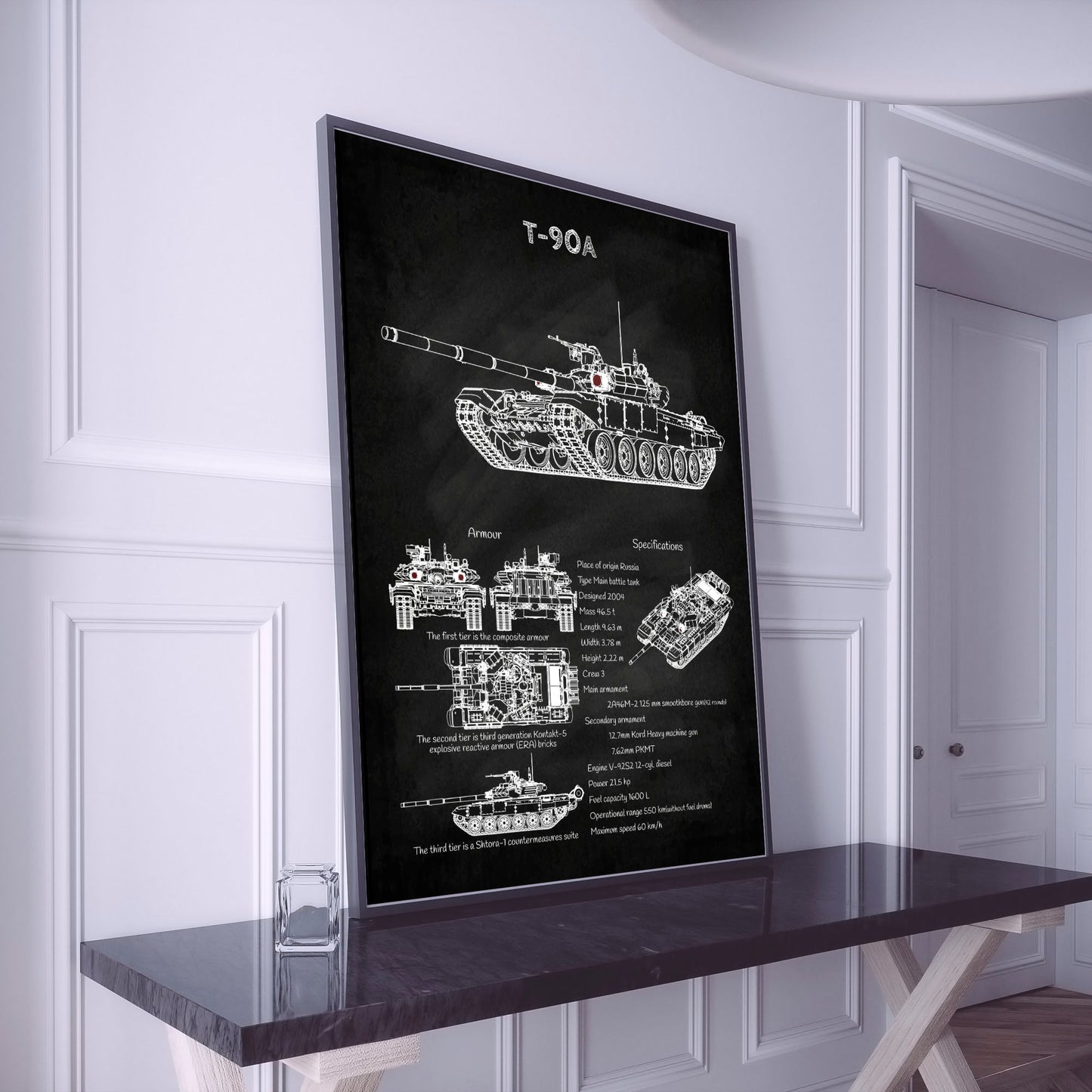 T-90 tank blueprint poster wall decor