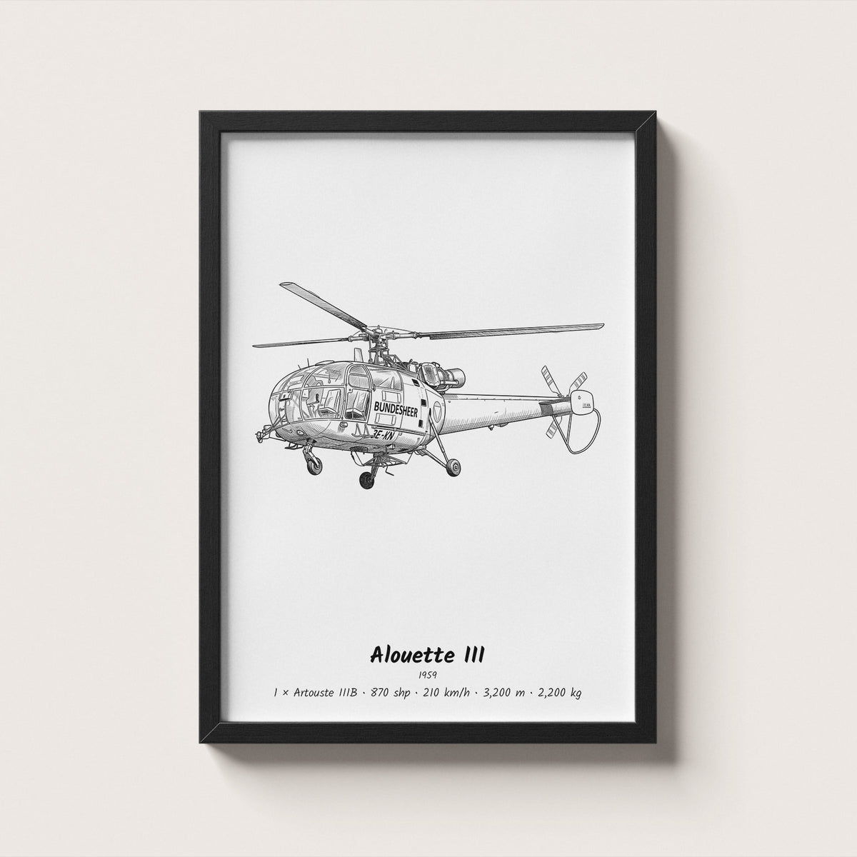 Aérospatiale Alouette III Helicopter Wall Art