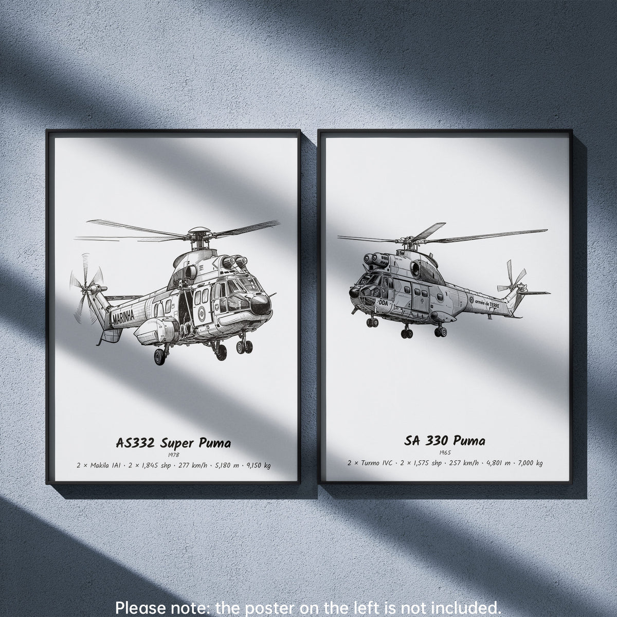 Aérospatiale SA 330 Puma Wall Art Paired with Airbus AS332 Super Puma