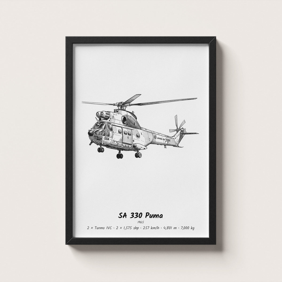 Aérospatiale SA 330 Puma Helicopter Wall Art
