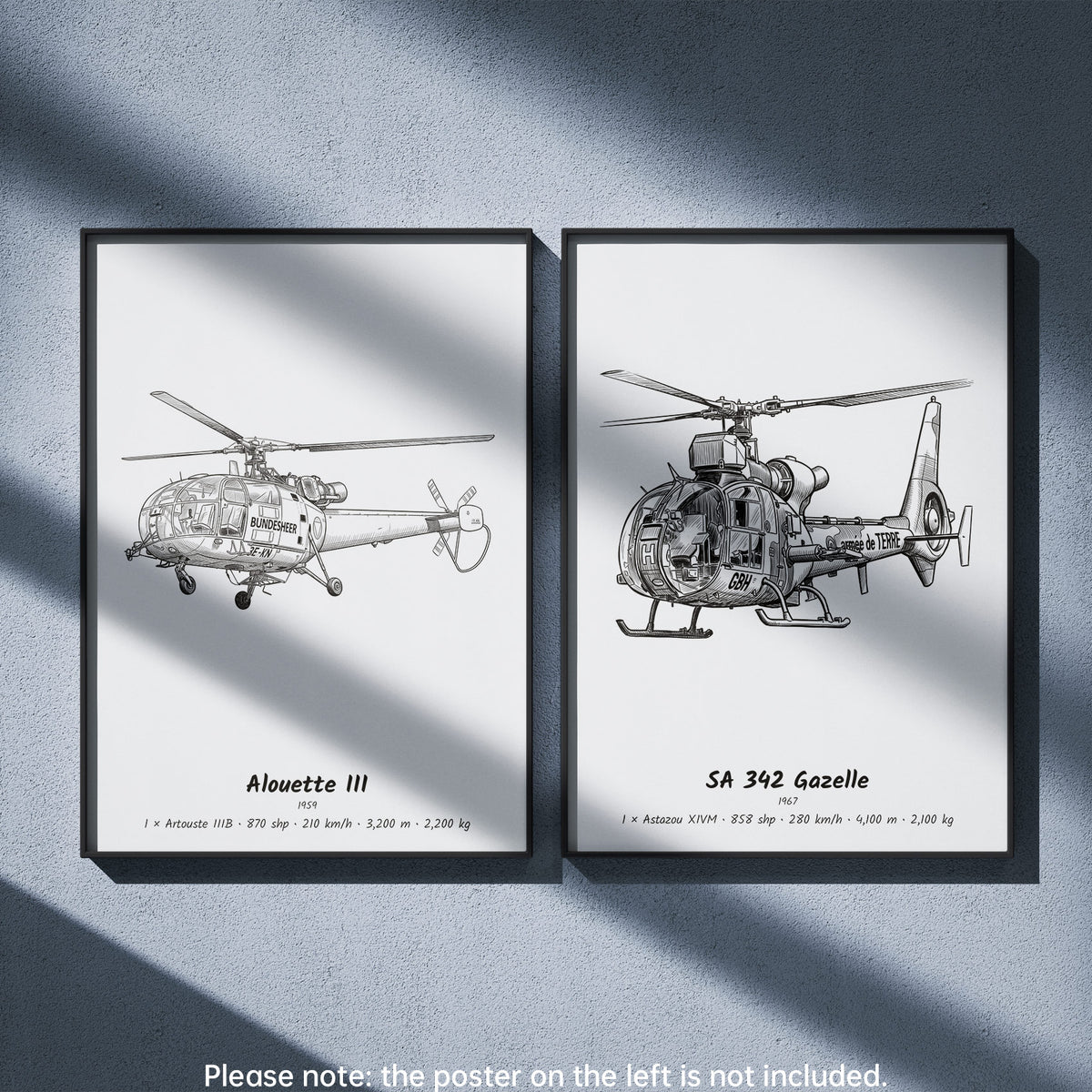 Aérospatiale SA 342 Gazelle Wall Art Paired with Aérospatiale Alouette III
