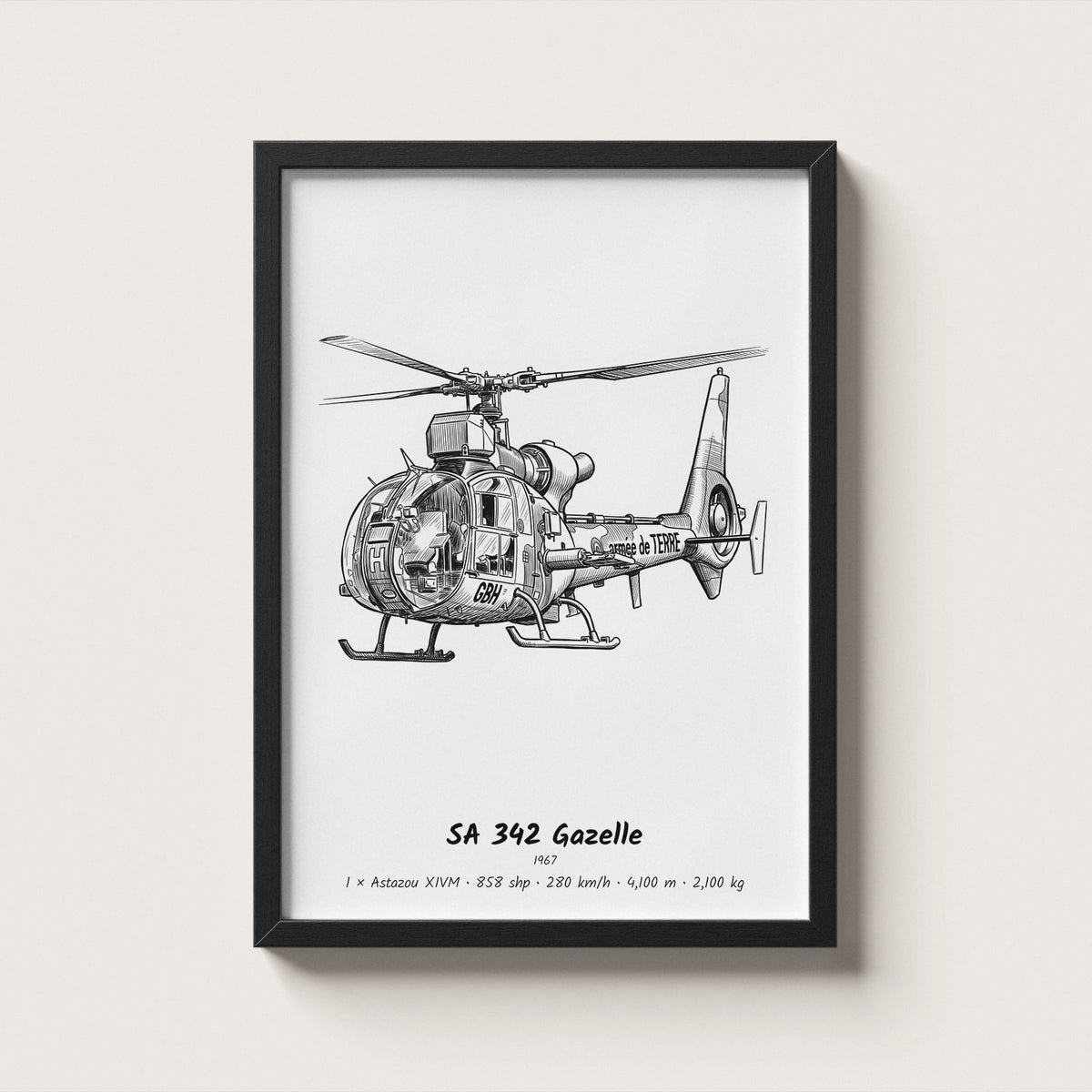 Aérospatiale SA 342 Gazelle Helicopter Wall Art