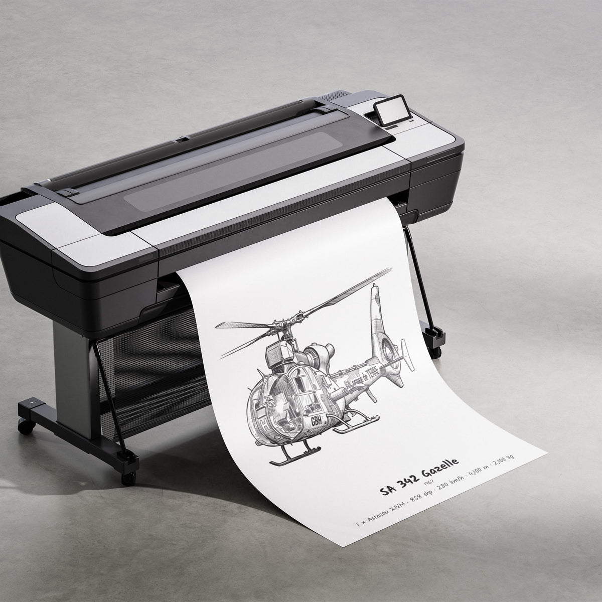 Aérospatiale SA 342 Gazelle Hand Drawn Print