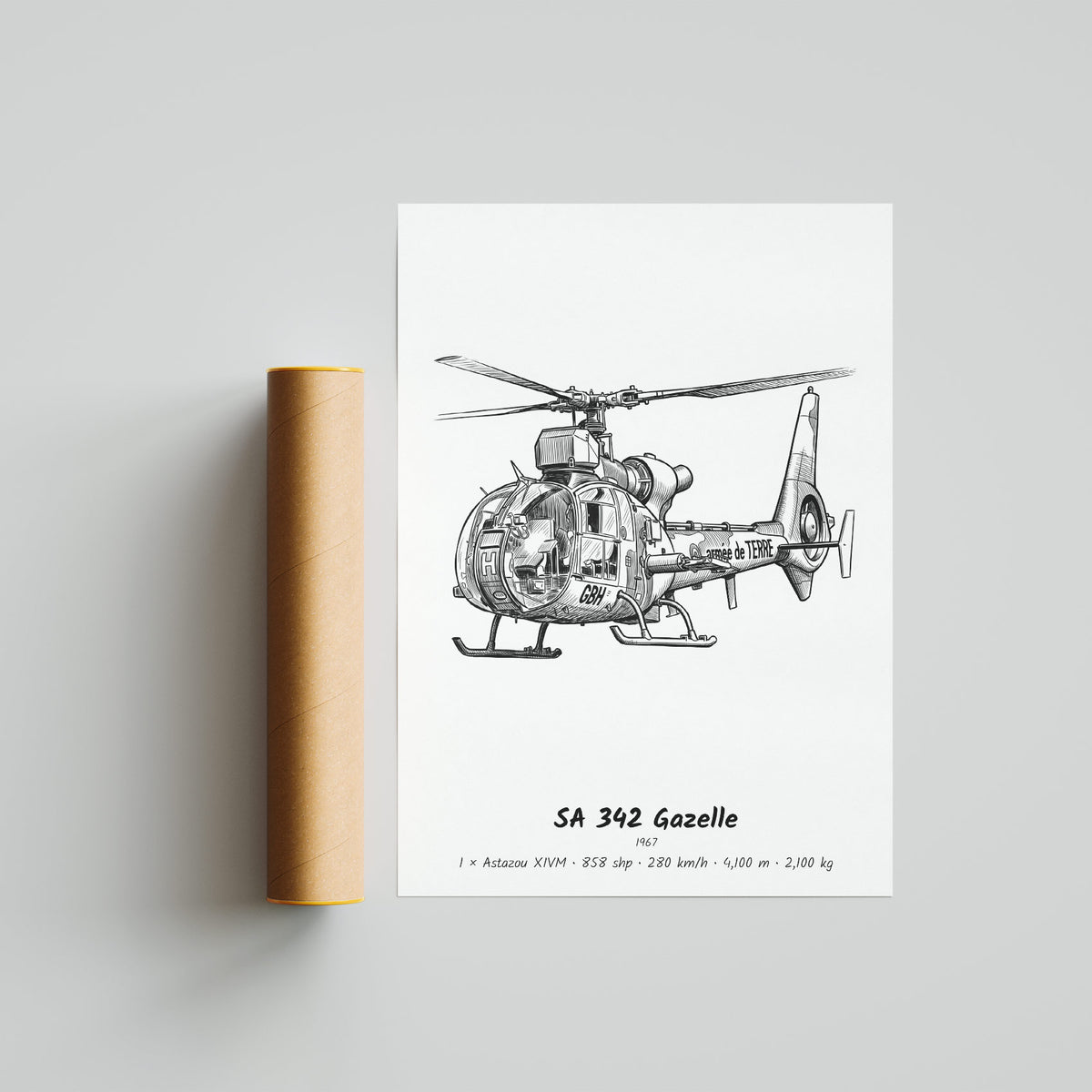 Aérospatiale SA 342 Gazelle Helicopter Poster