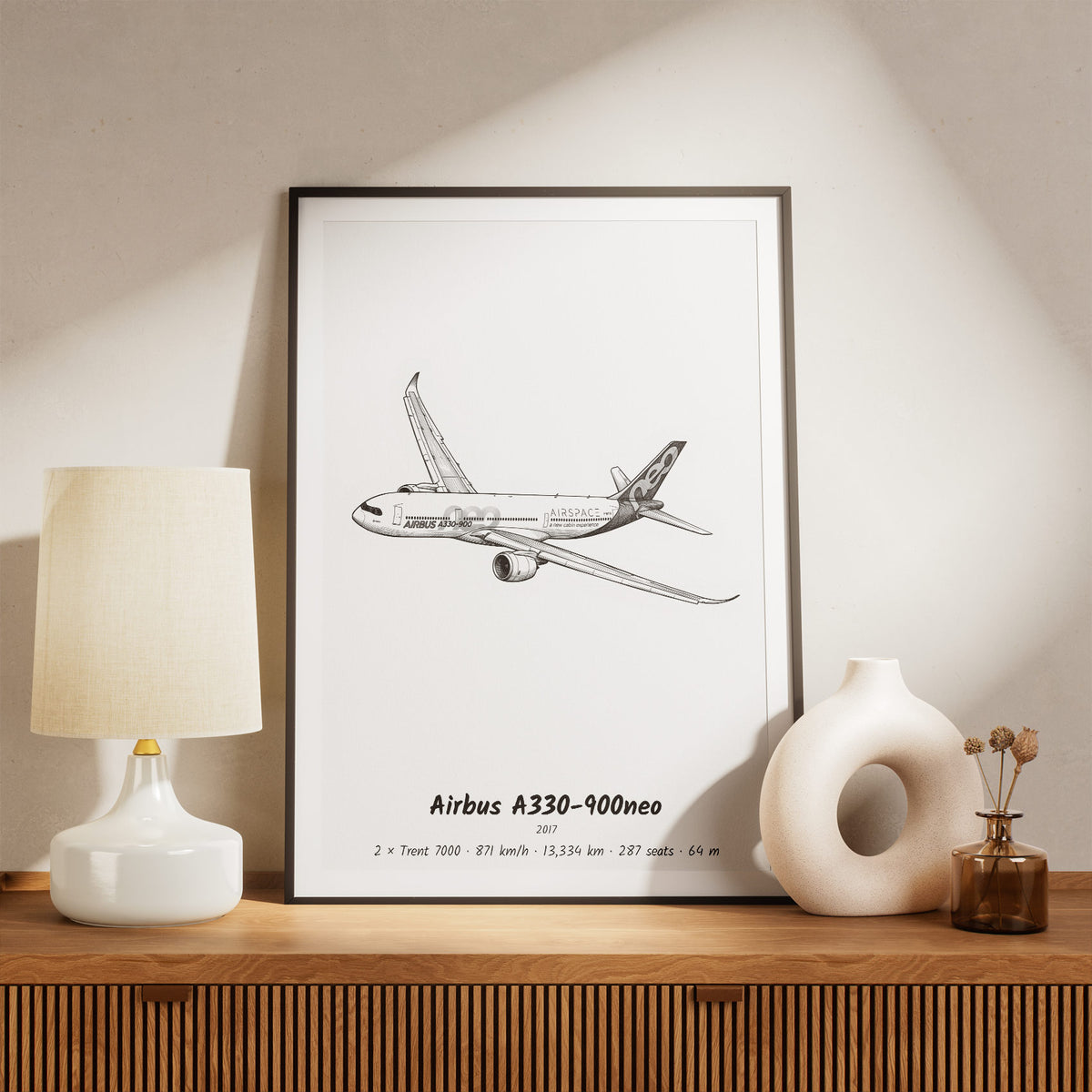 Framed A330-900neo Print on a Shelf