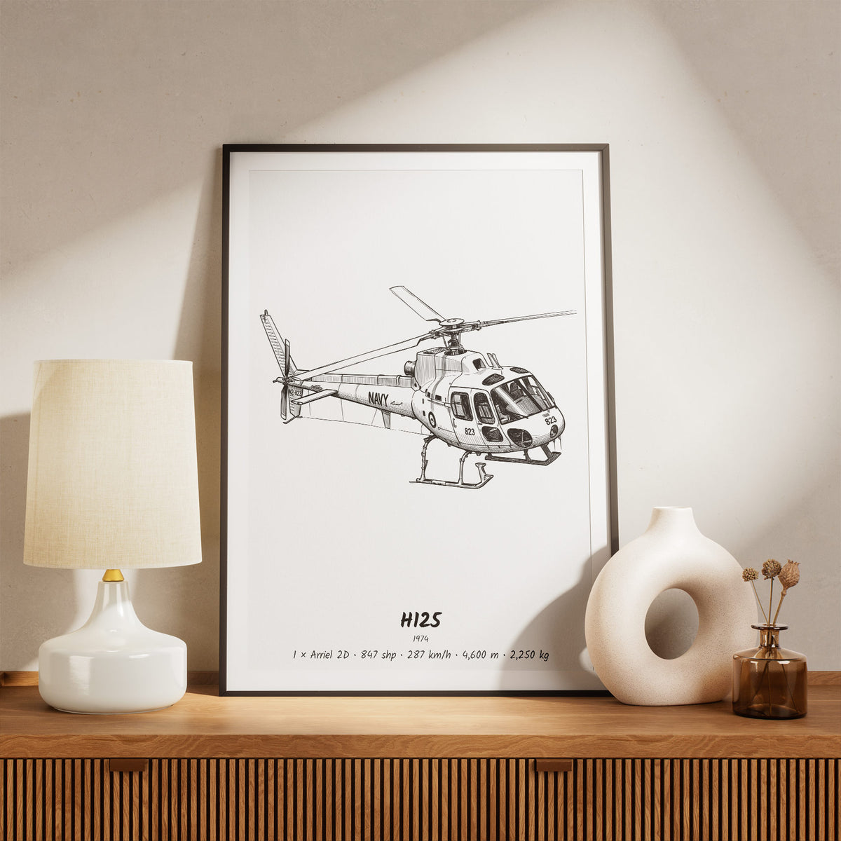 Framed Airbus H125 Print on a Shelf