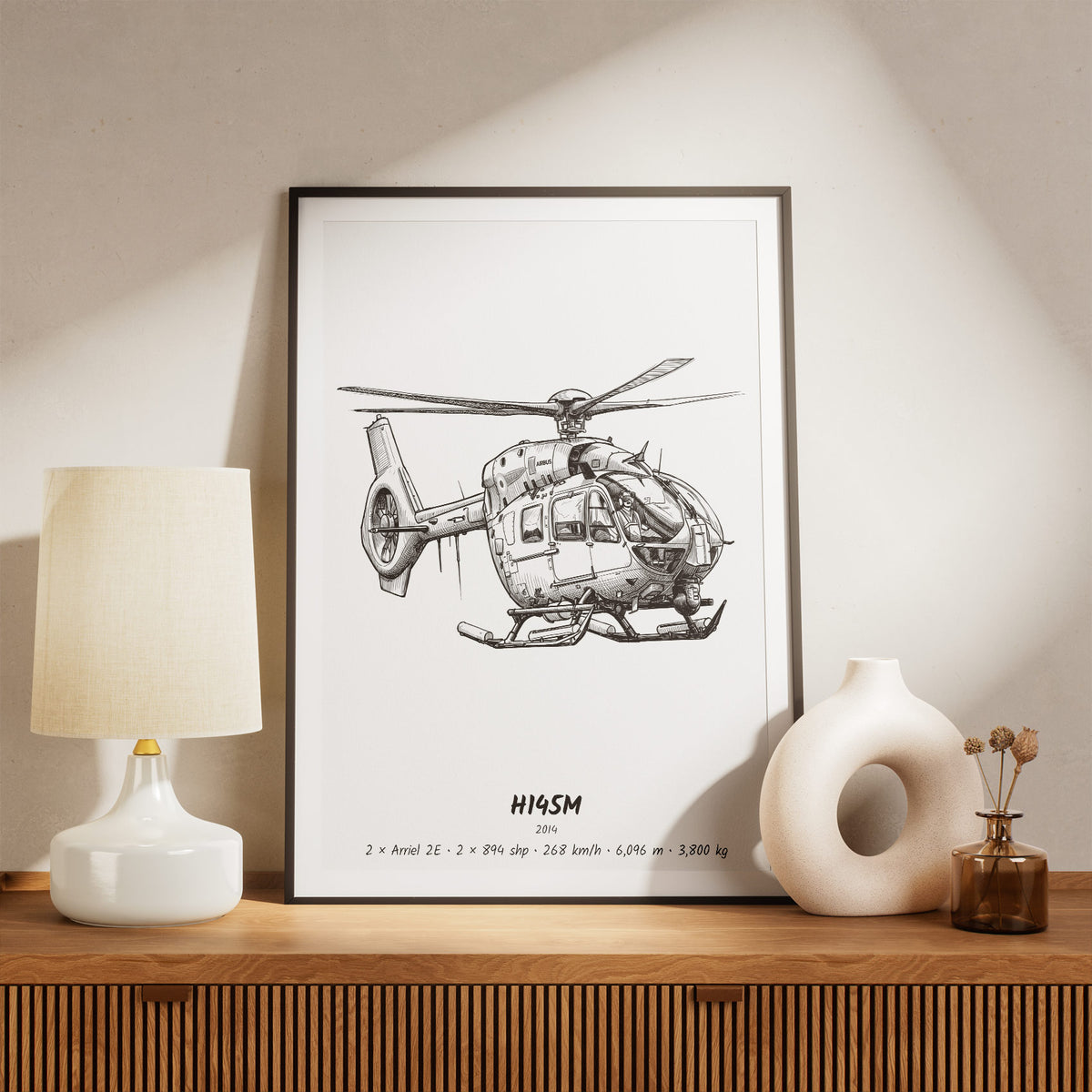 Framed H145M Print on a Shelf
