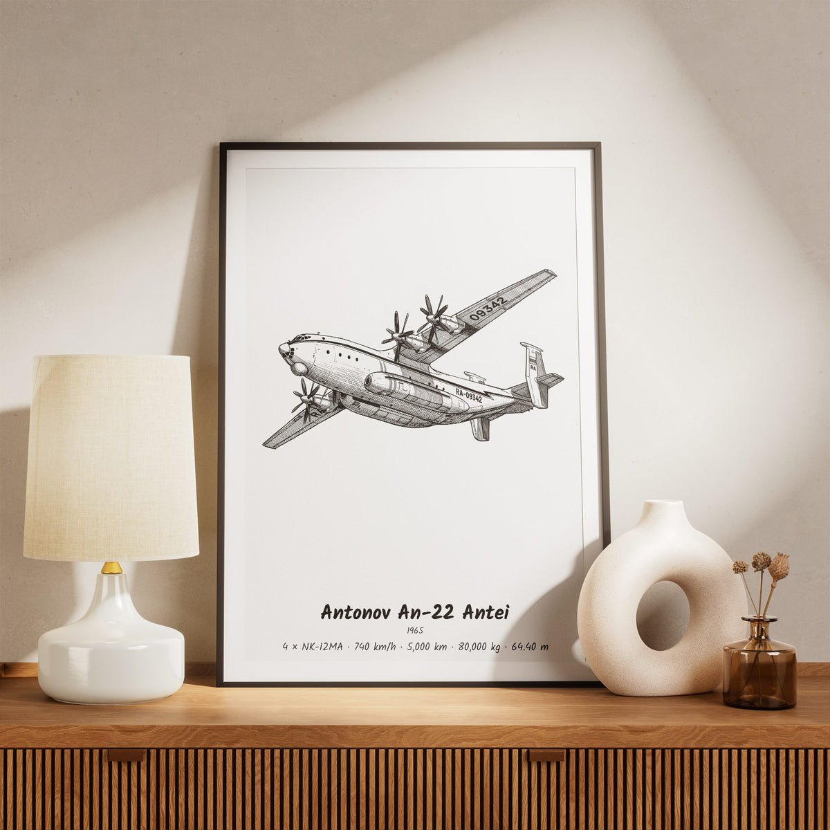 Framed Antonov An-22 Antei Print on a Shelf