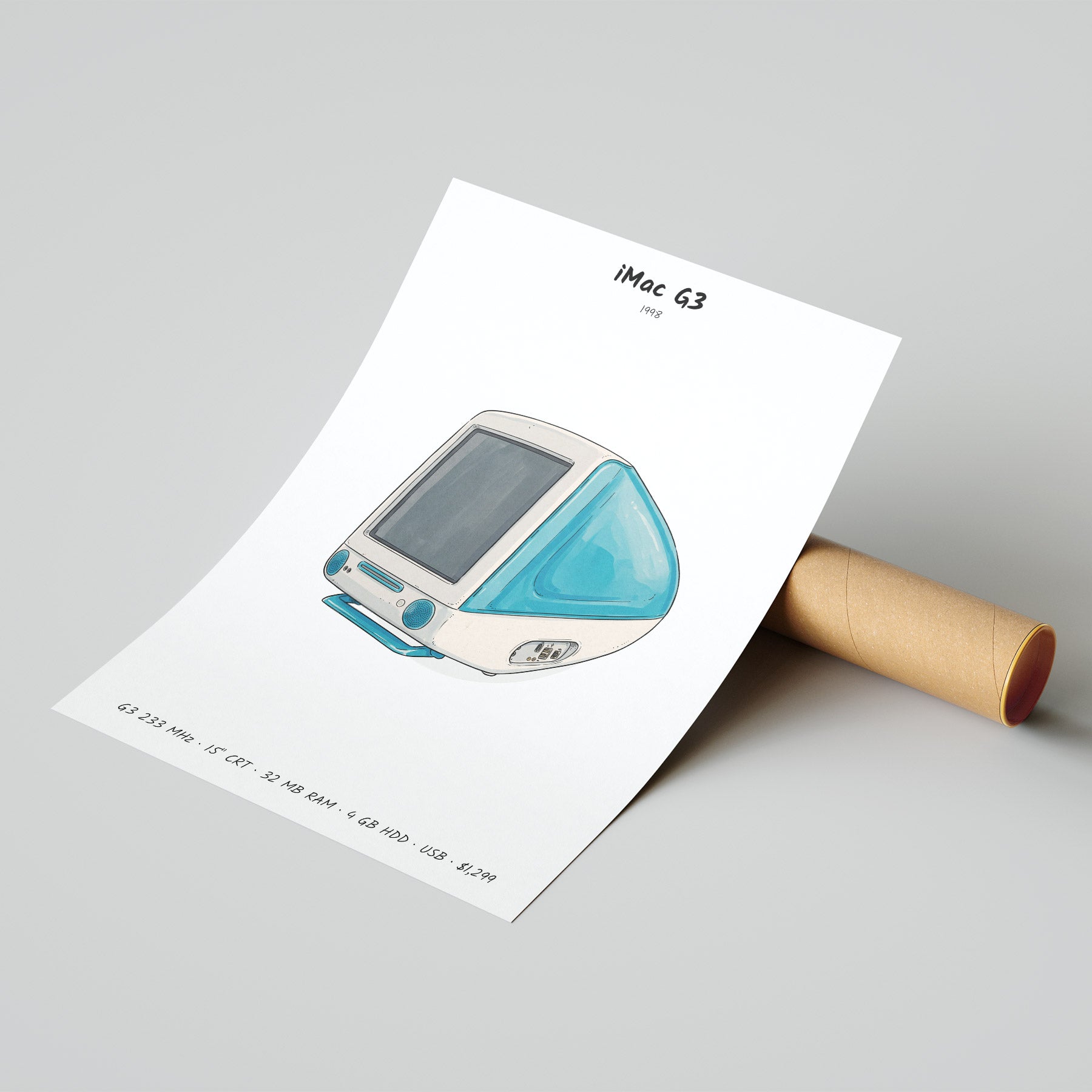 iMac G3 1998 Line Art Poster | Vintage Apple Computer Wall Art