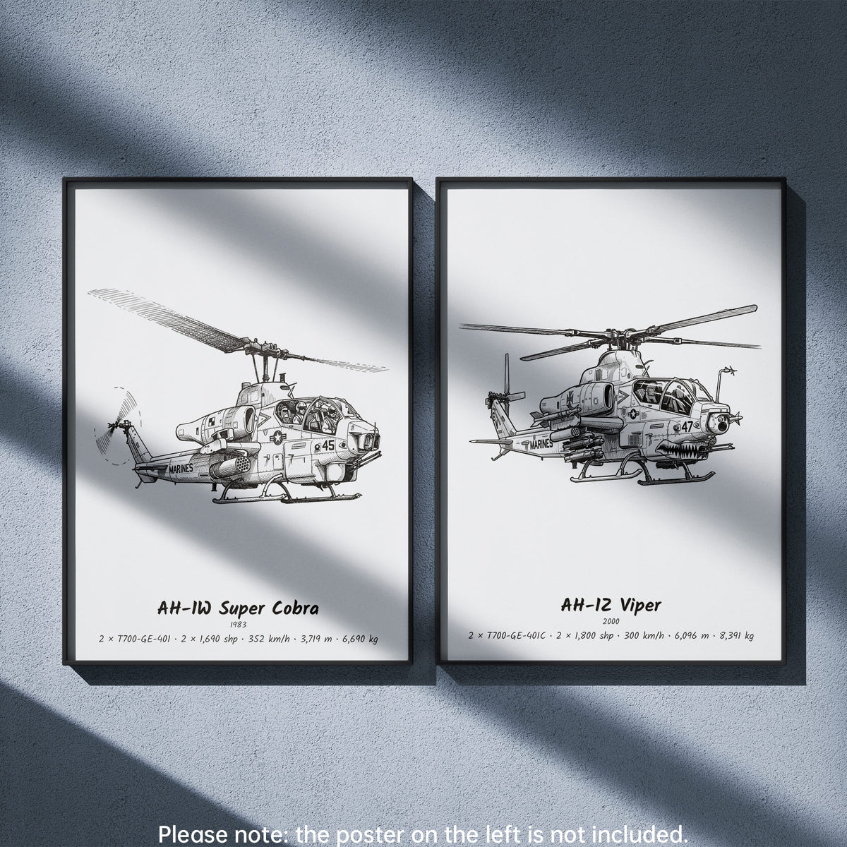 AH-1Z Viper Wall Art Paired with AH-1W Super Cobra