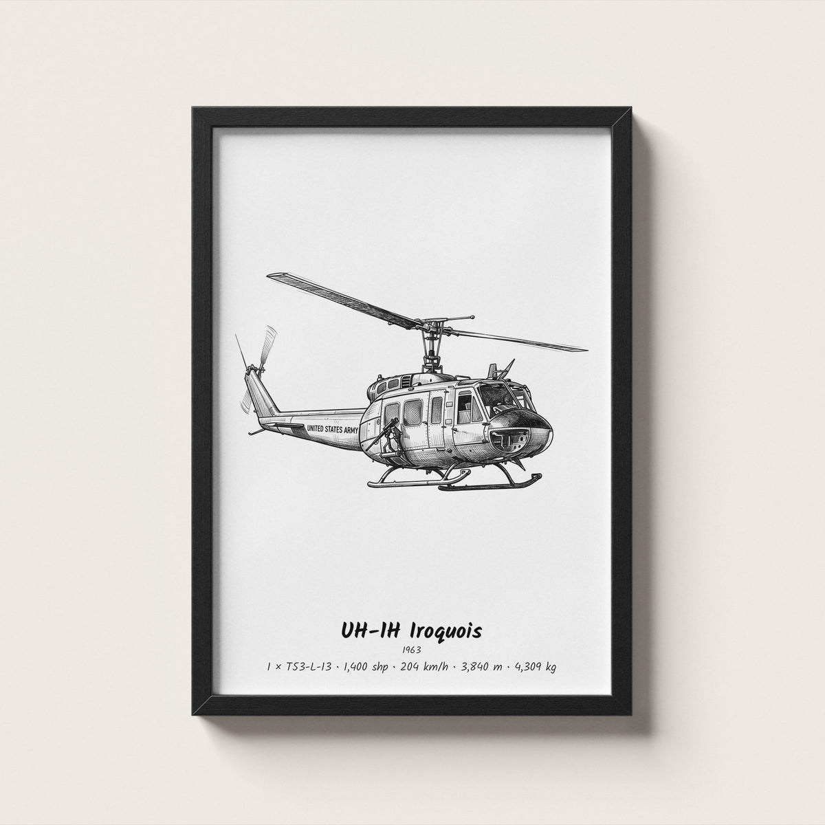 Bell UH-1H Iroquois Huey Helicopter Wall Art