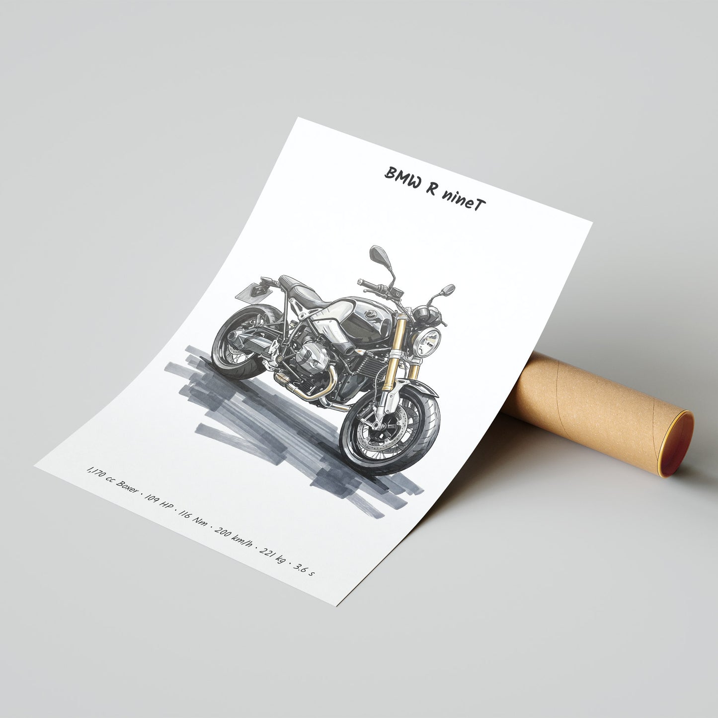 BMW R nineT Minimalist Motorcycle Poster