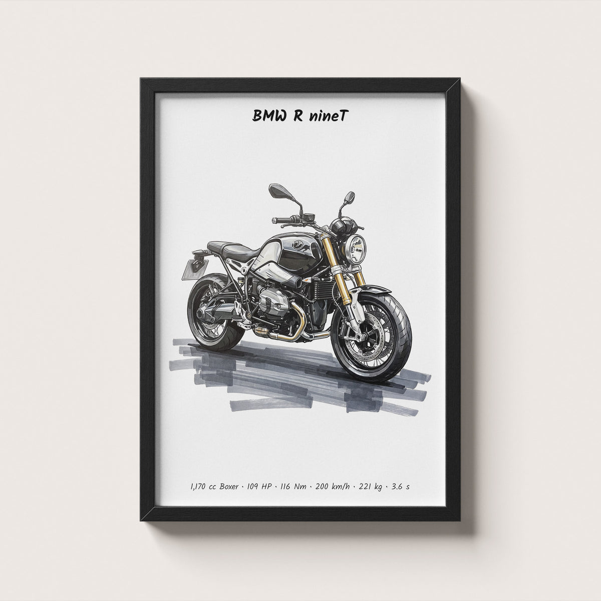 BMW R nineT Minimalist Motorcycle Wall Art