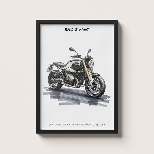 BMW R nineT Minimalist Motorcycle Wall Art
