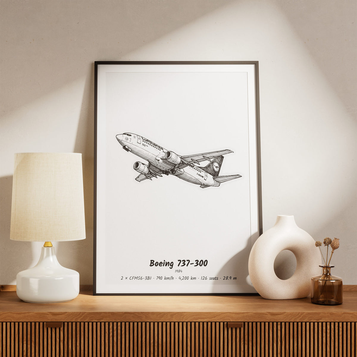 Framed 737-300 Print on a Shelf