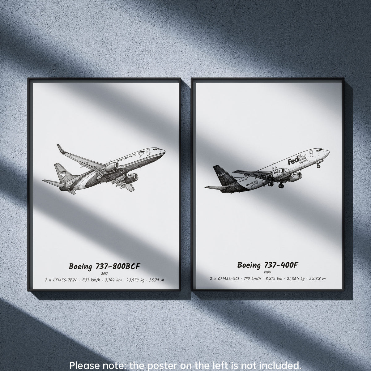 Boeing 737-400F Wall Art Paired with Boeing 737-800BCF