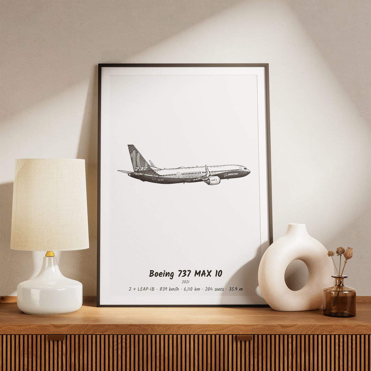 Framed 737 MAX 10 Print on a Shelf