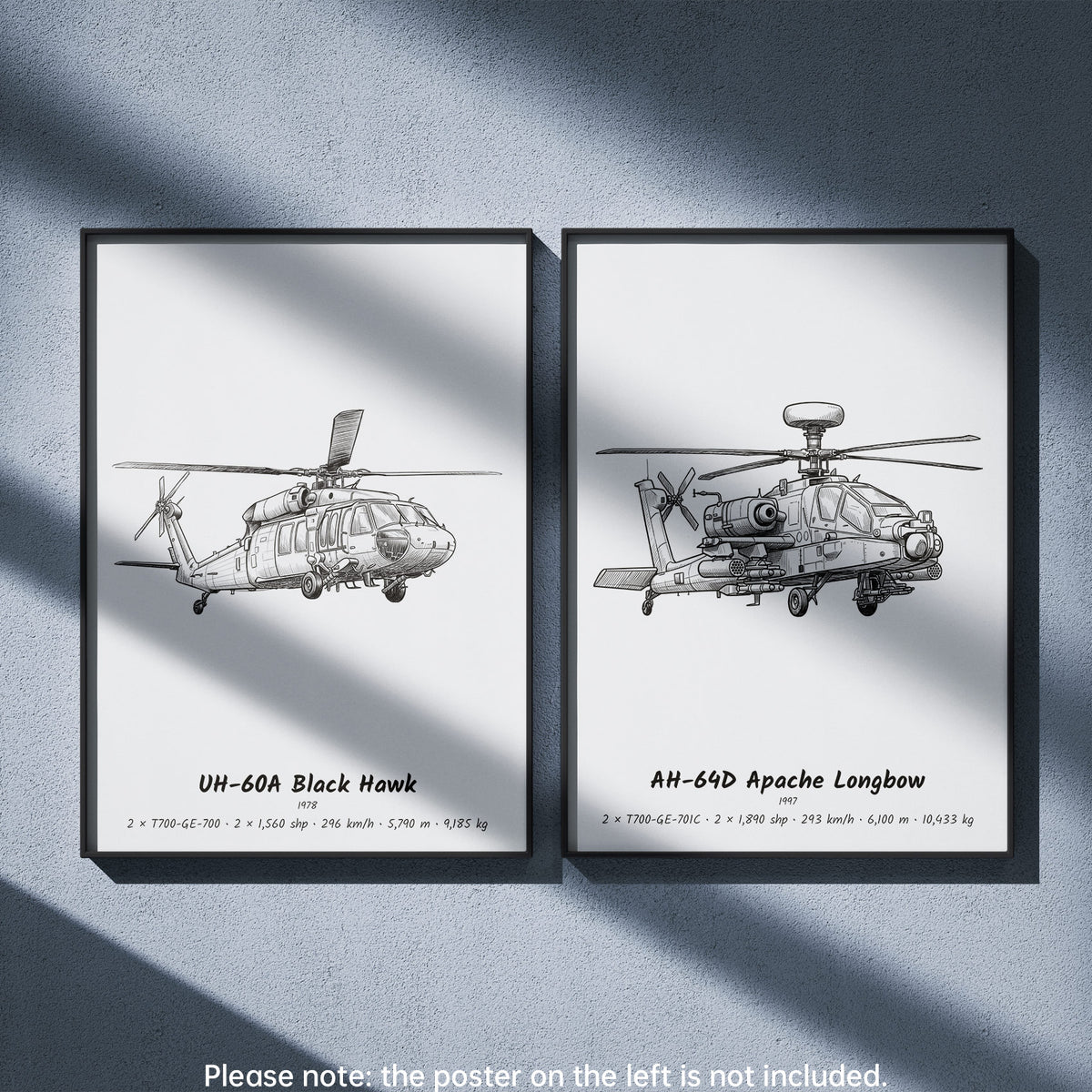 AH-64D Apache Longbow Wall Art Paired with UH-60A Black Hawk