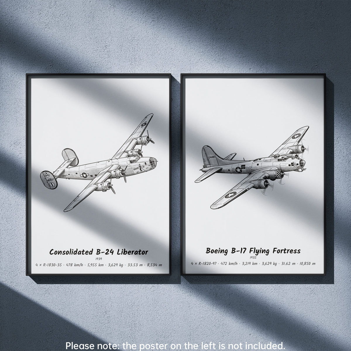 Boeing B-17 Flying Fortress Wall Art Paired with Consolidated B-24 Liberator