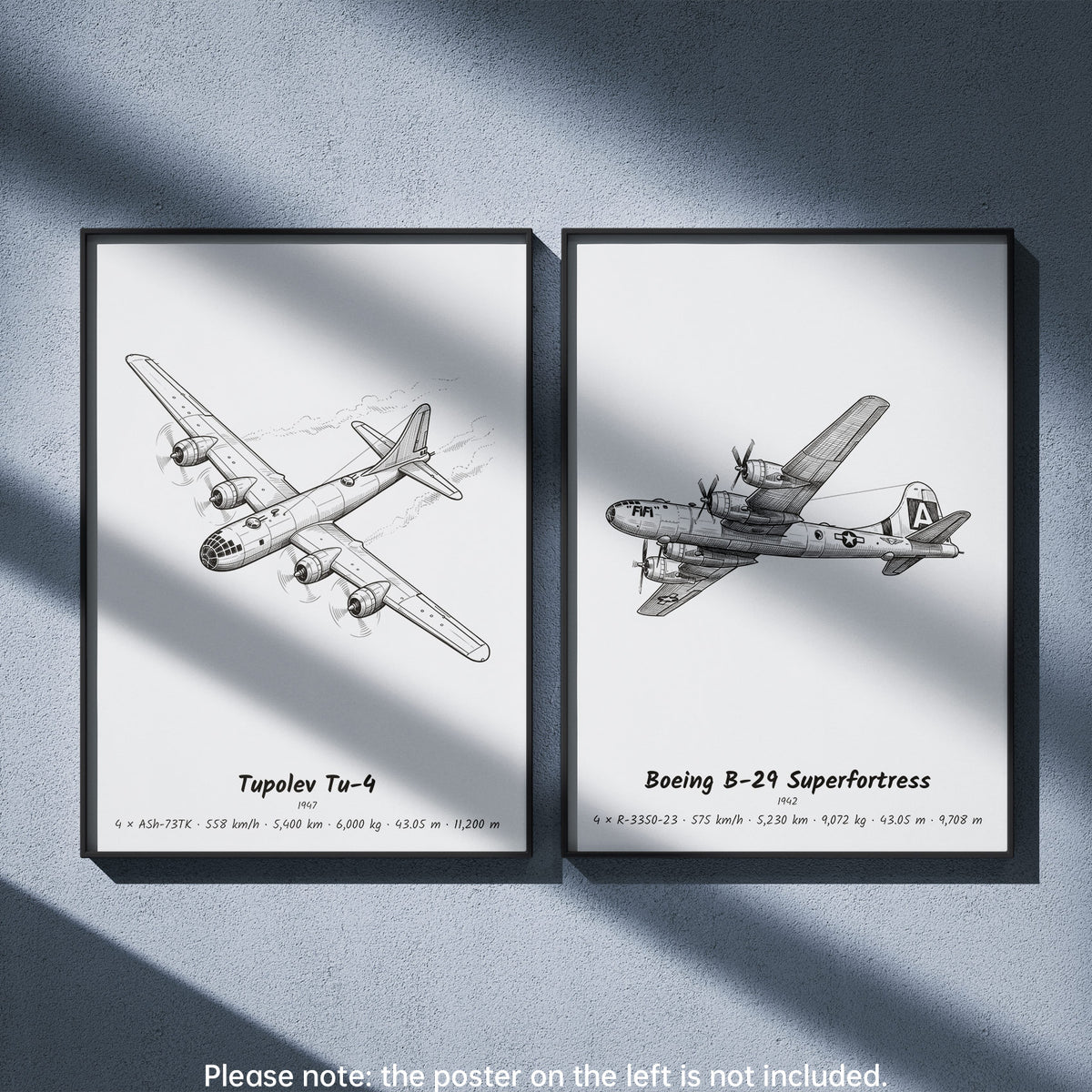 Boeing B-29 Superfortress Wall Art Paired with Tupolev Tu-4