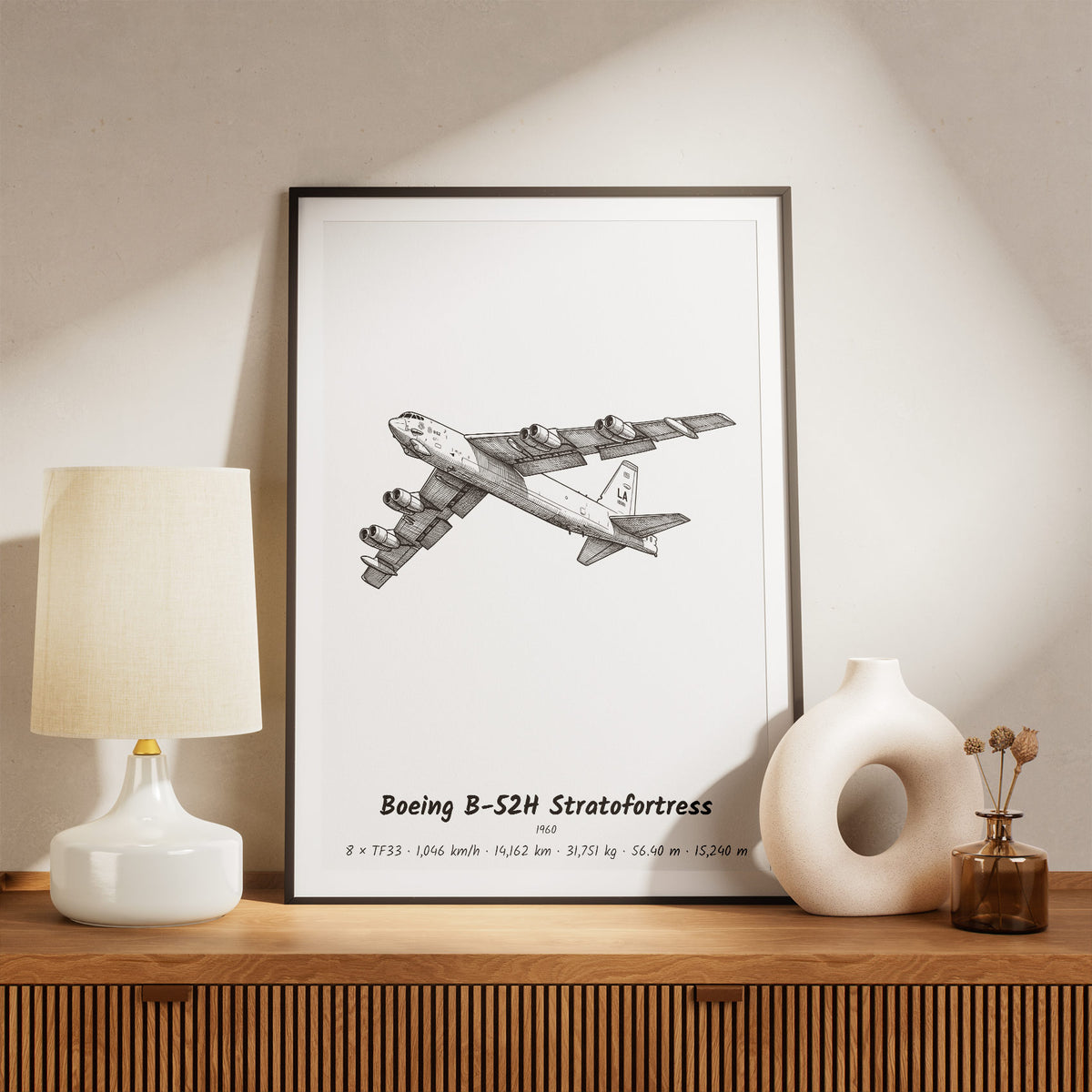 Framed Boeing B-52H Stratofortress Print on a Shelf